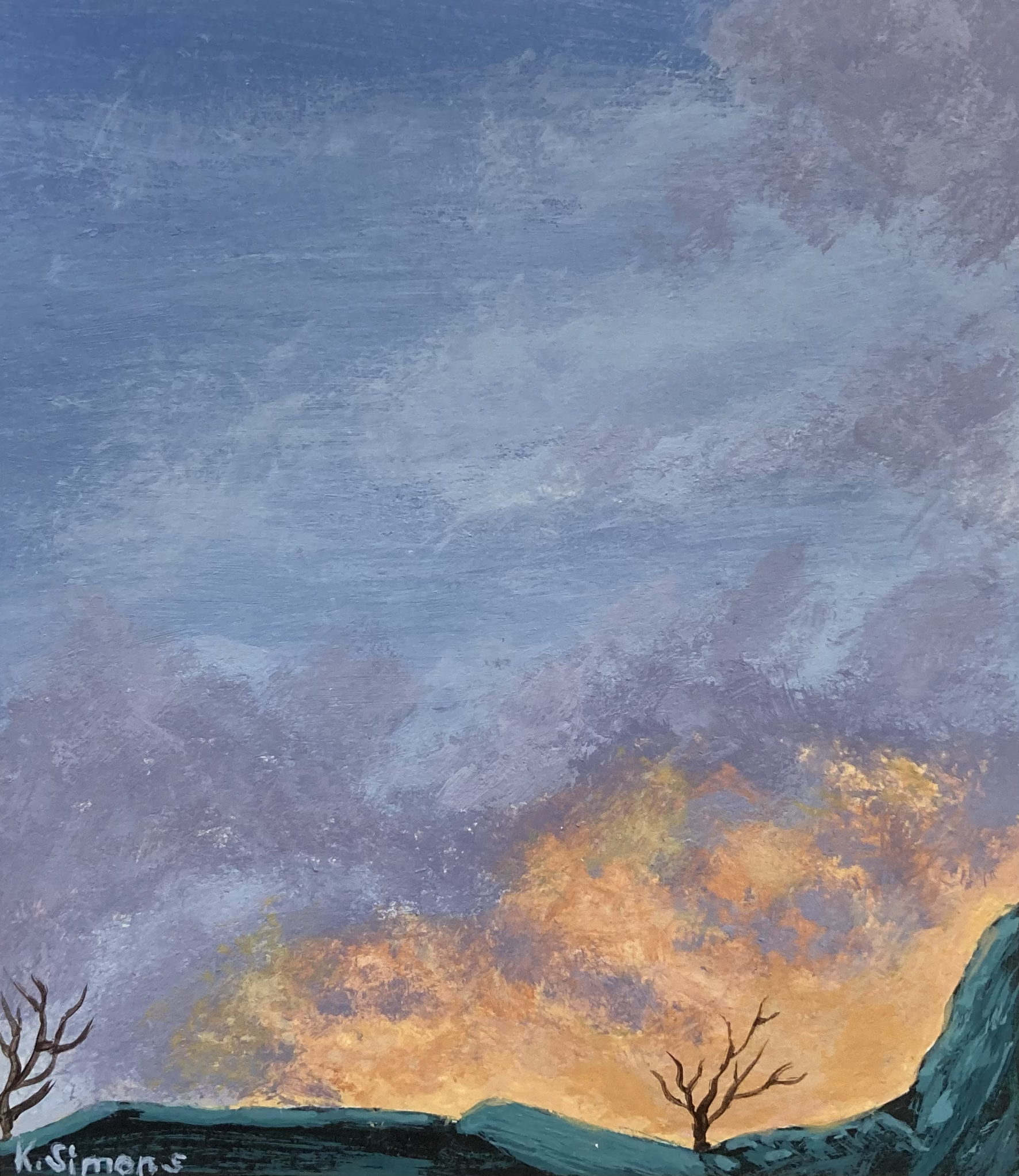 Sunset Study I (Acrylic on paper, 3.25x3.75 inches, September 2025)