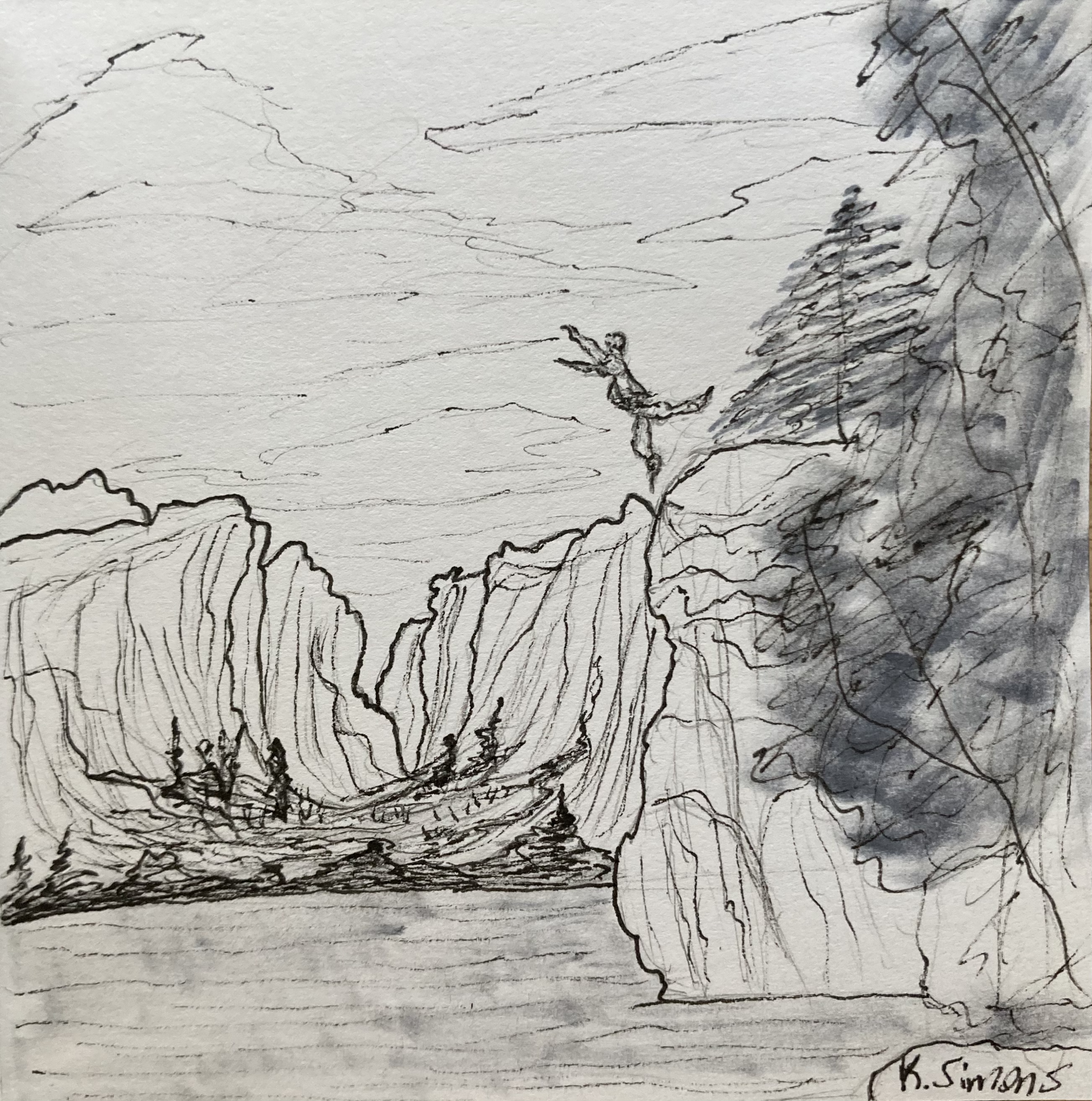 Stunt (Pen, pencil & marker on paper, 3.75x3.75 inches, March 2025)