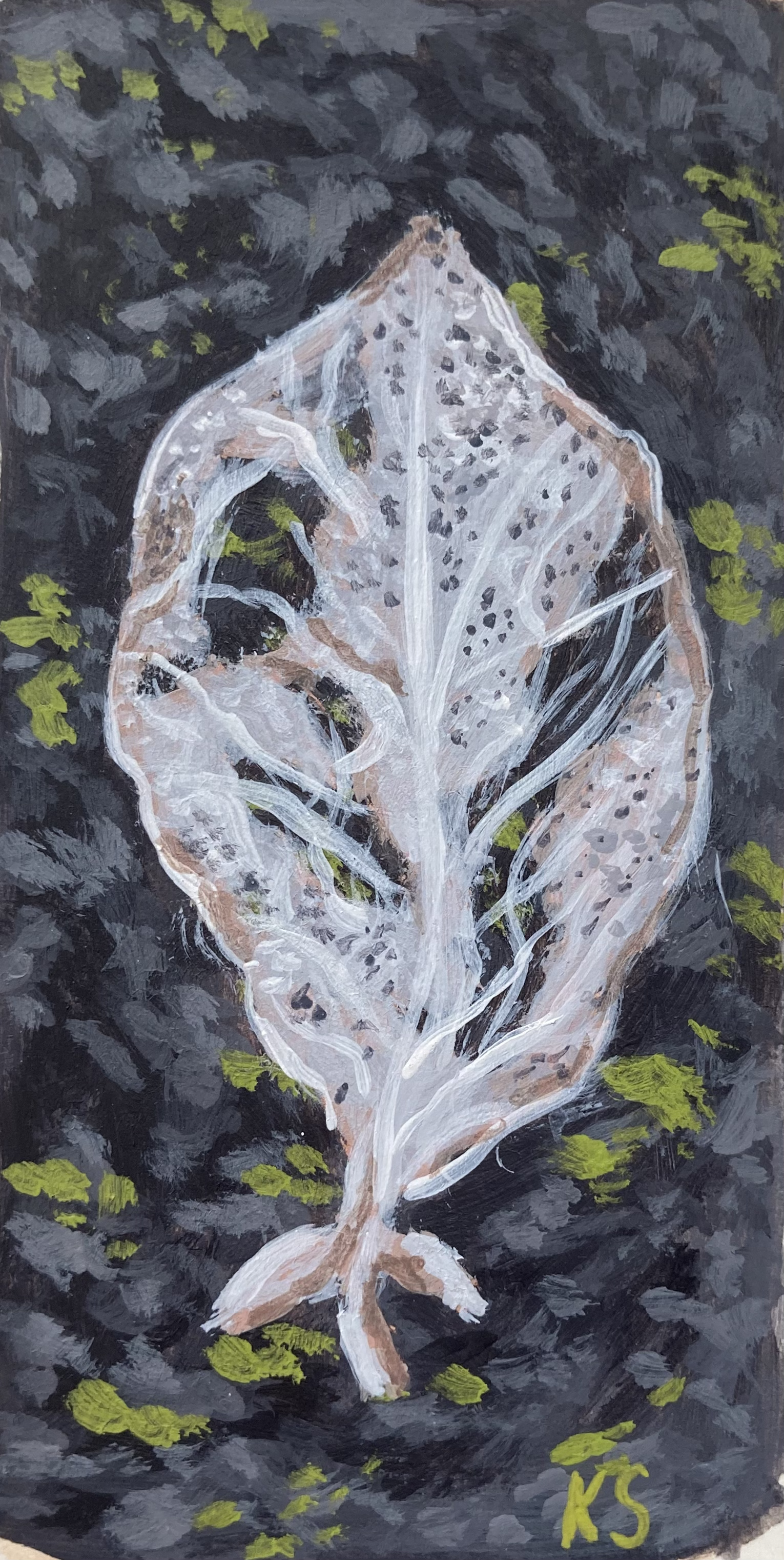 Dead Leaf (Acrylic on paper, 2x3.75 inches, January 2026)