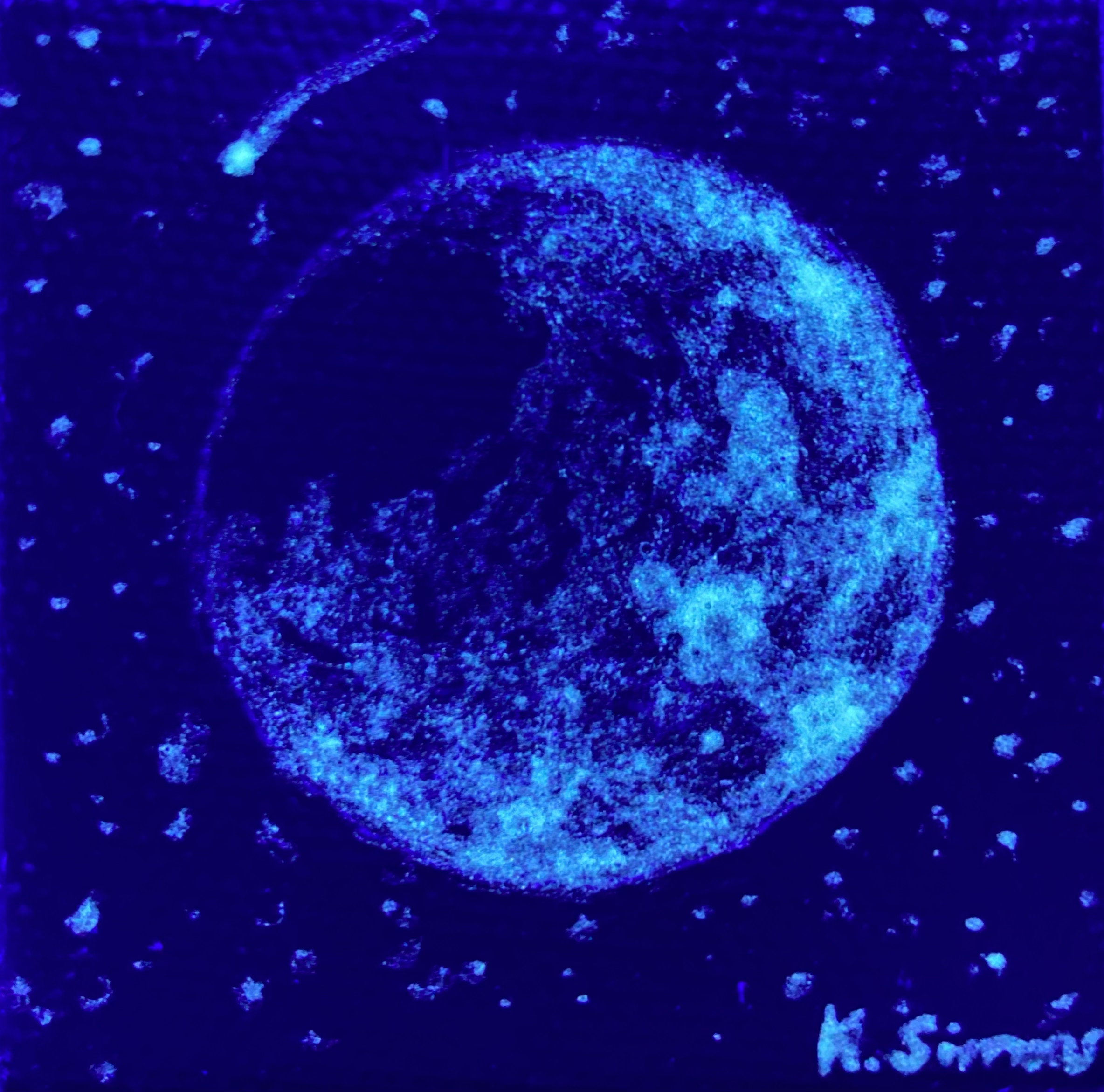 Moon Light, Phase II: Blacklight (Acrylic paint medium on canvas, 2x2 inches, June 2026)