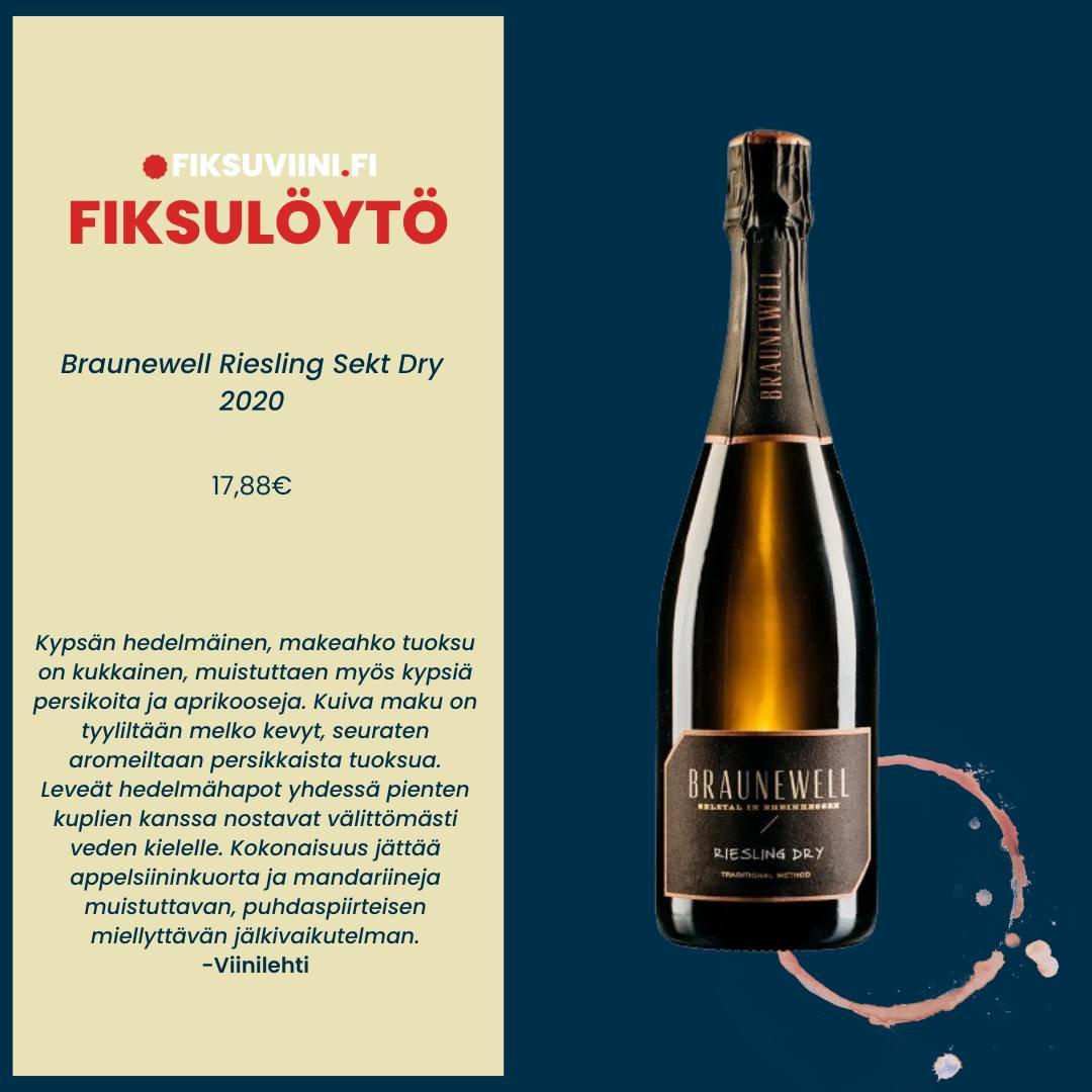 Vappukuohuvat mietinn&auml;ss&auml;?
T&auml;m&auml; Riesling-ryp&auml;leest&auml; tehty kuohuviini Saksasta on sellainen paketti, jota ei t&auml;h&auml;n hintaan pit&auml;isi saada.
T&auml;m&auml; pehme&auml;n hapokas riesling-kuohuva on nimitt&auml;