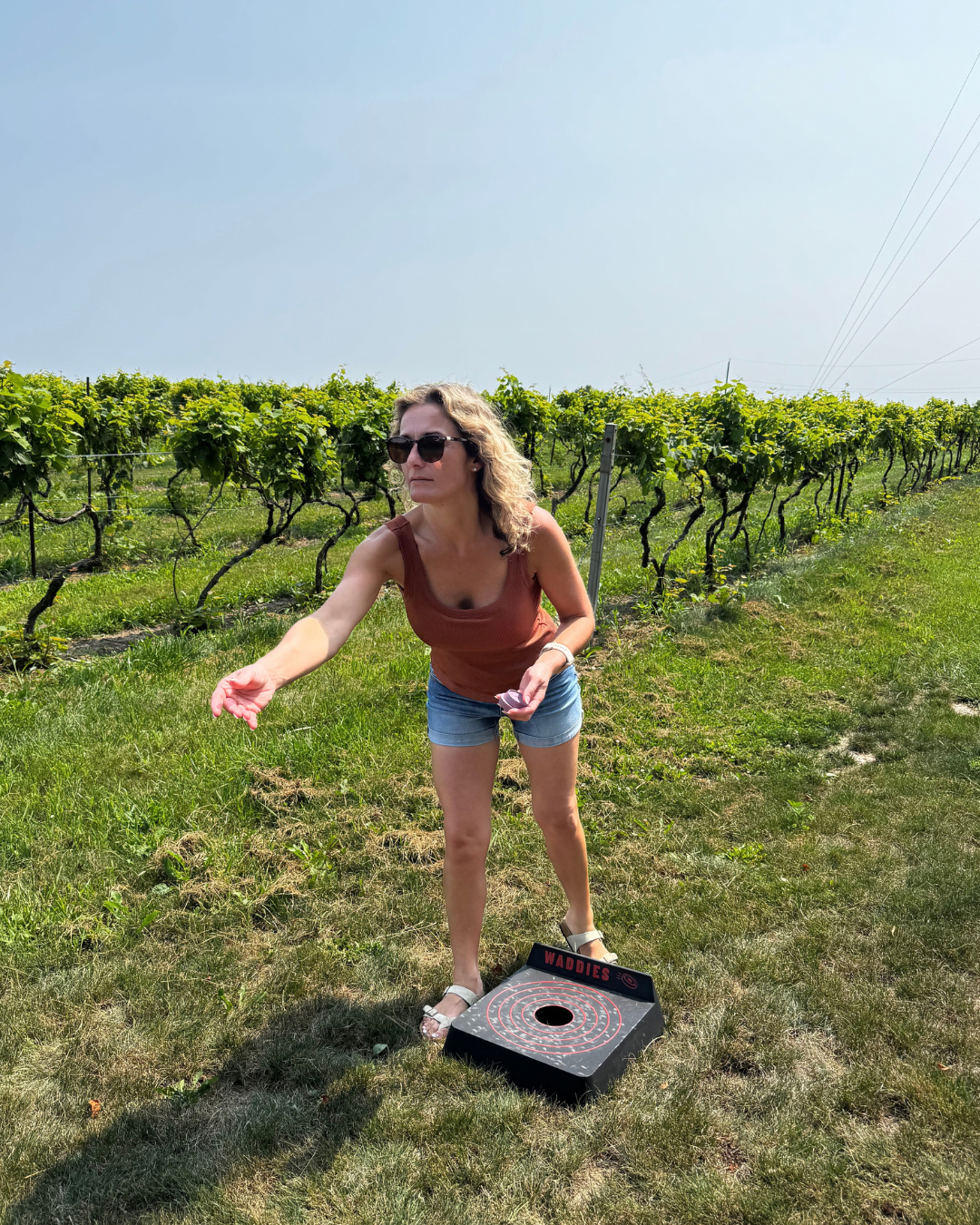Playing Waddies at a winery.  You can play Waddies anywhere, anytime.  Indoors or outdoors