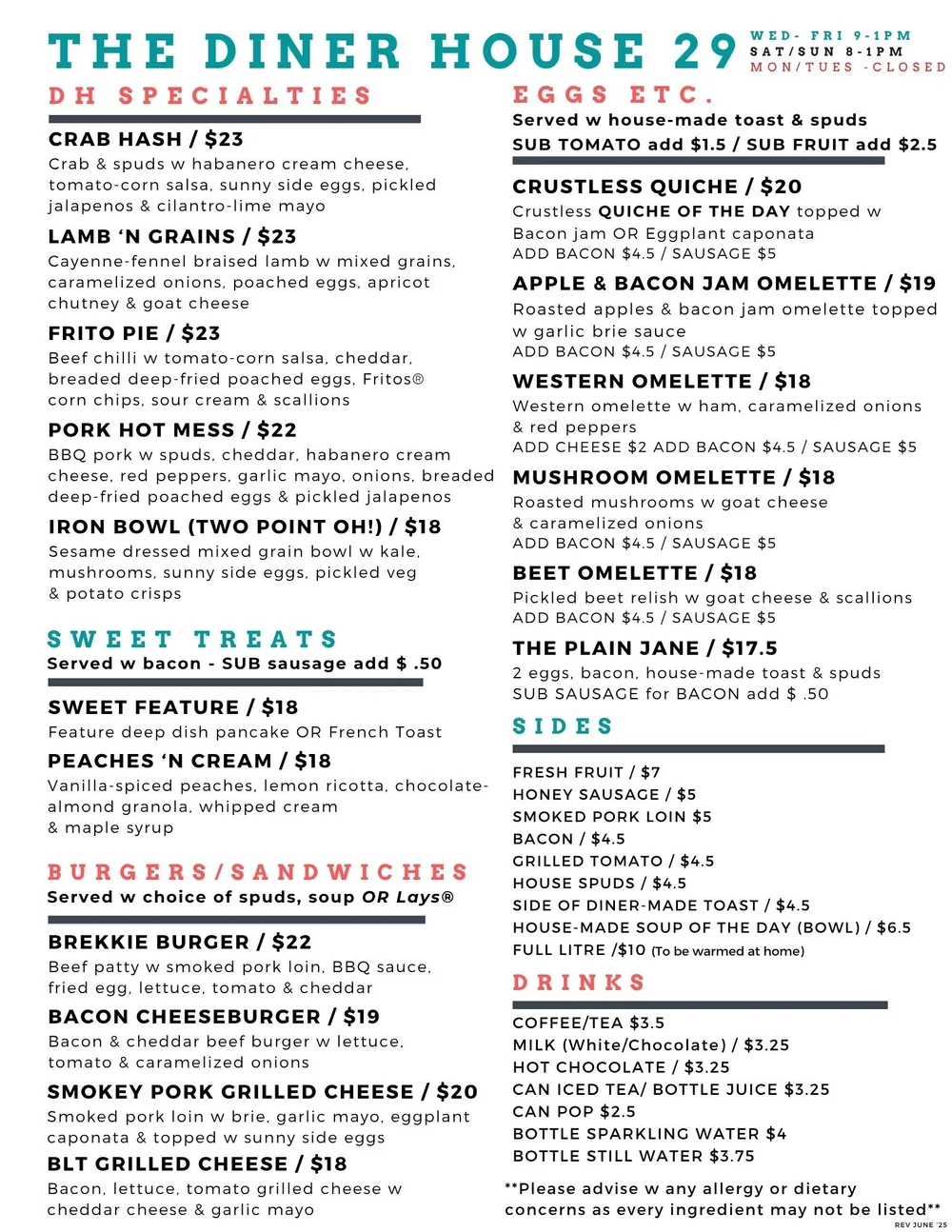 MENU — The Diner House 29