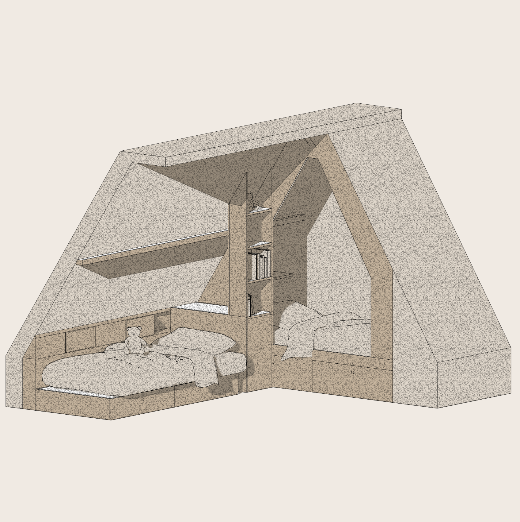 Structure sous comble pour lits d'enfants en medium à peindre