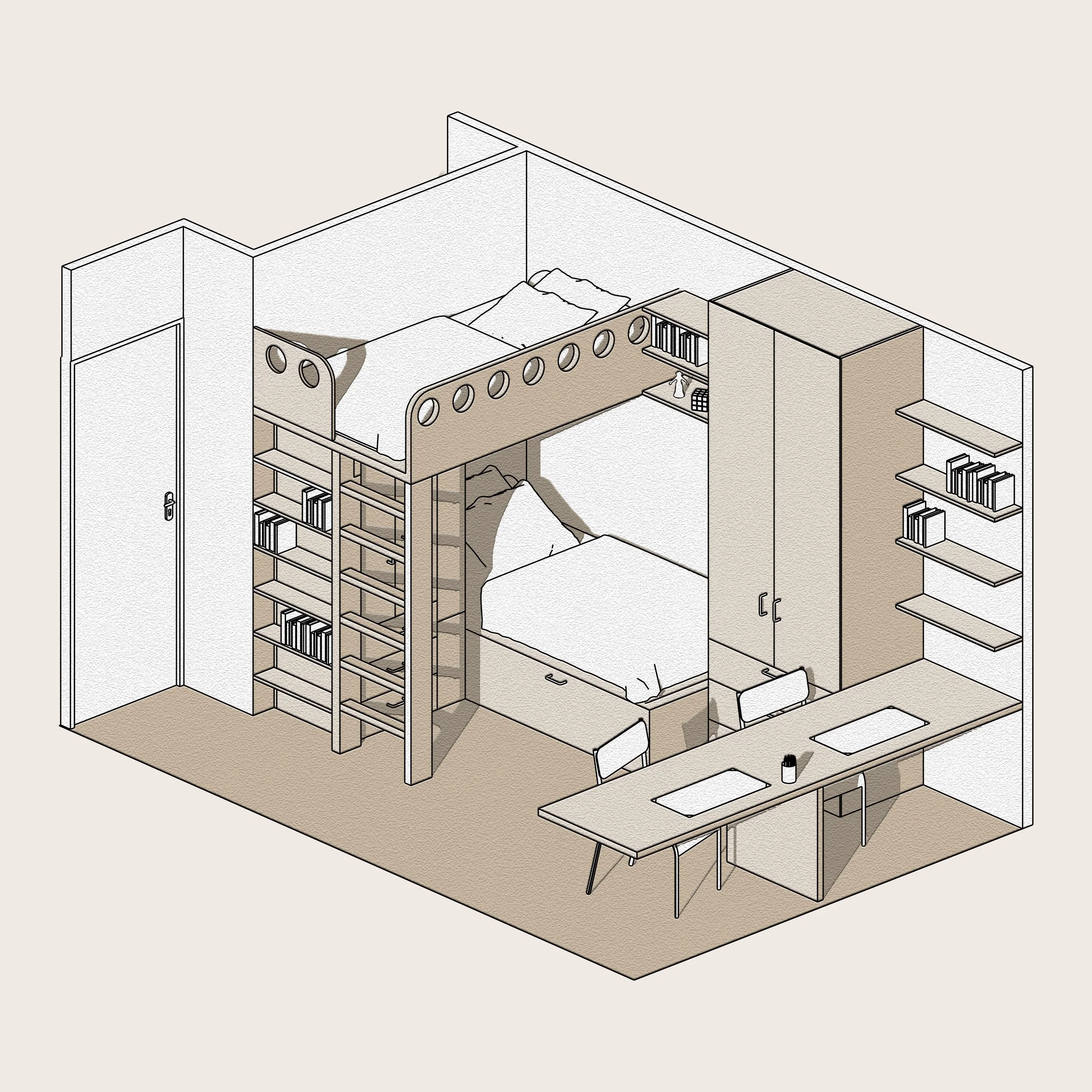Structure lits, dressing et bureaux en medium à peindre