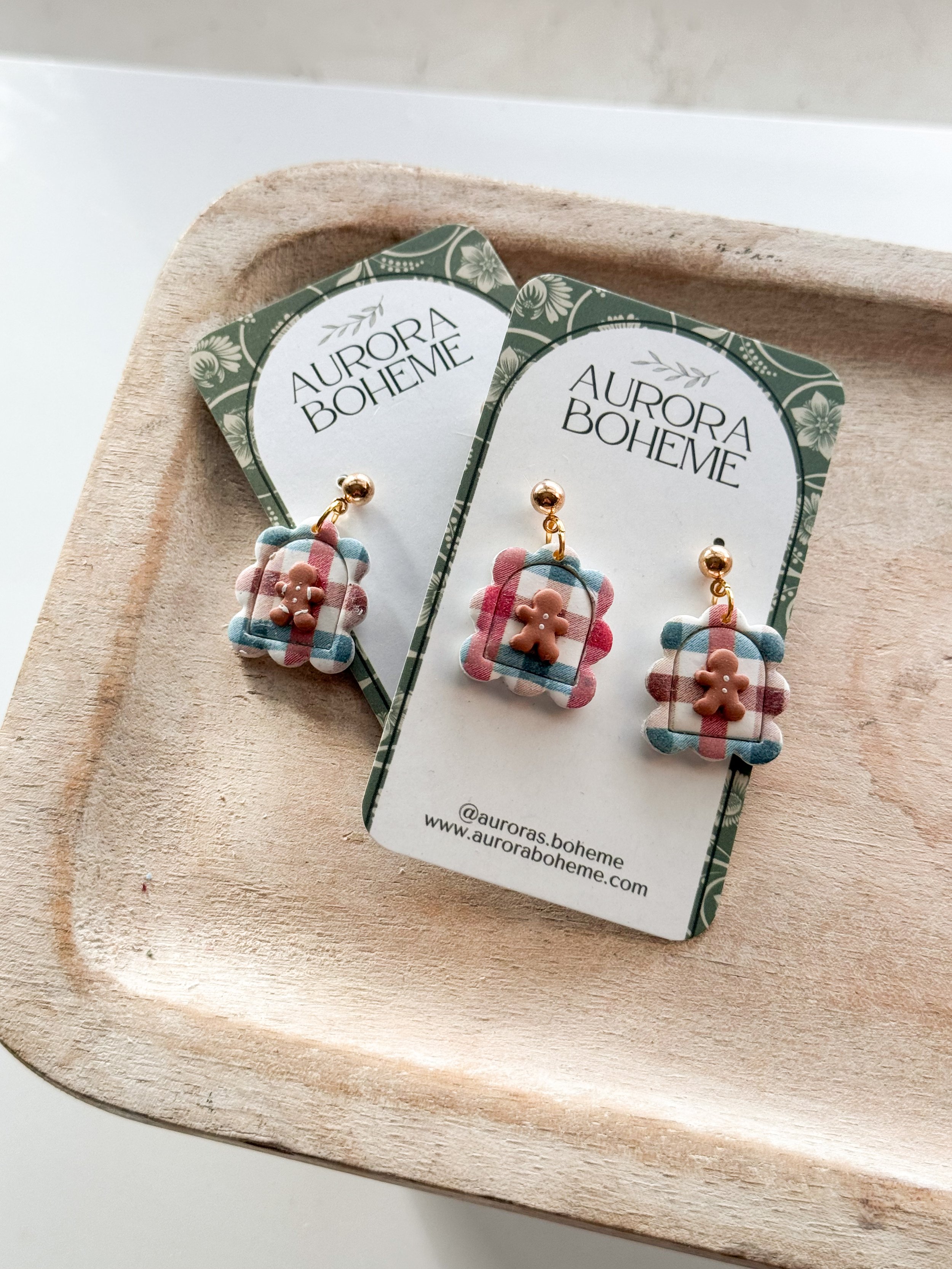 Plaid Scalloped Ginger Dangle