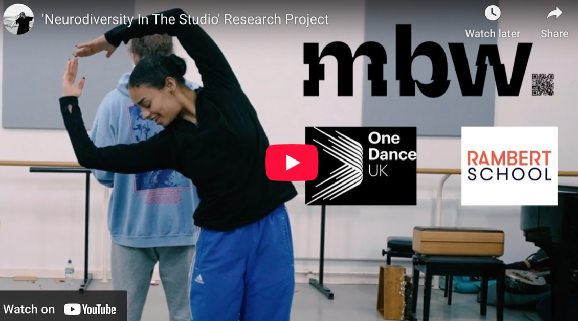 NEURODIVERSITY IN THE STUDIO

Rambert School + One Dance UK
Research and resource development exploring neurodivergence, dance training, communication and more inclusive approaches to teaching and creative practice.