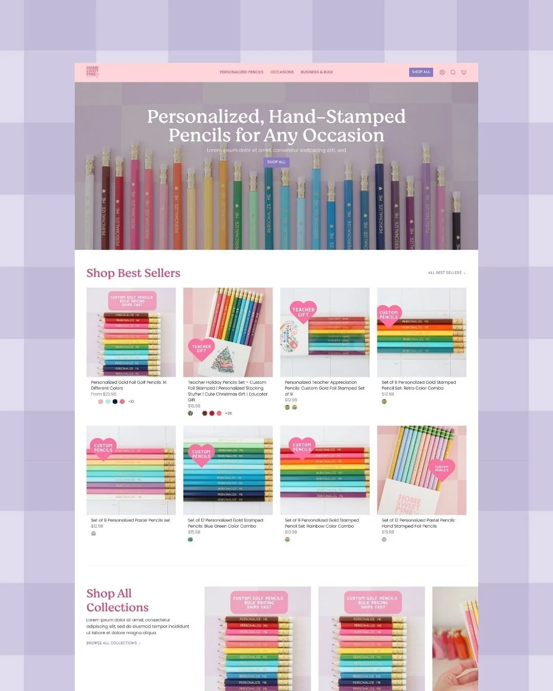 Website homepage design of Home Sweet Pink