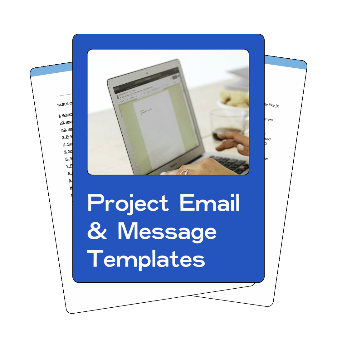 Blue cover with image of an open laptop with title below that says "Project Email & Message Templates" and several document pages behind it
