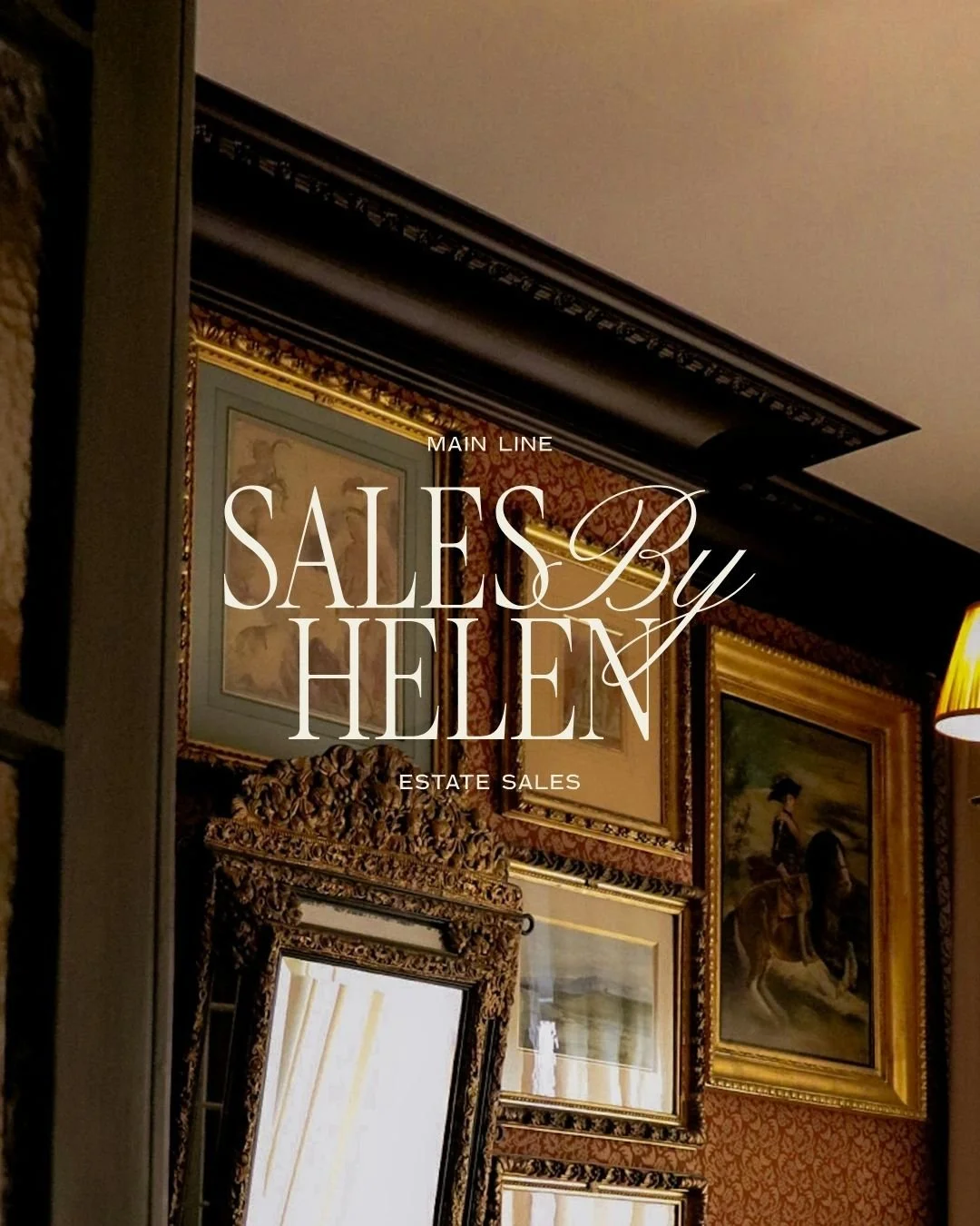 Sales By Helen logo in white on top of an image of elegant paintings on a wall