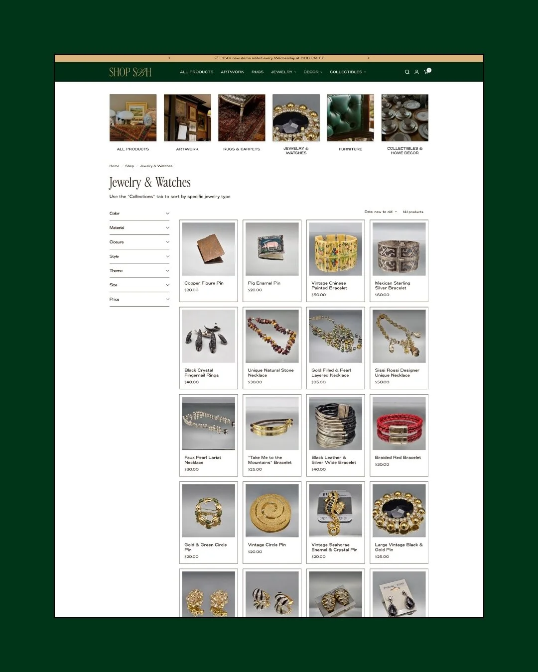 shopify website mockup for luxury estate sale shop