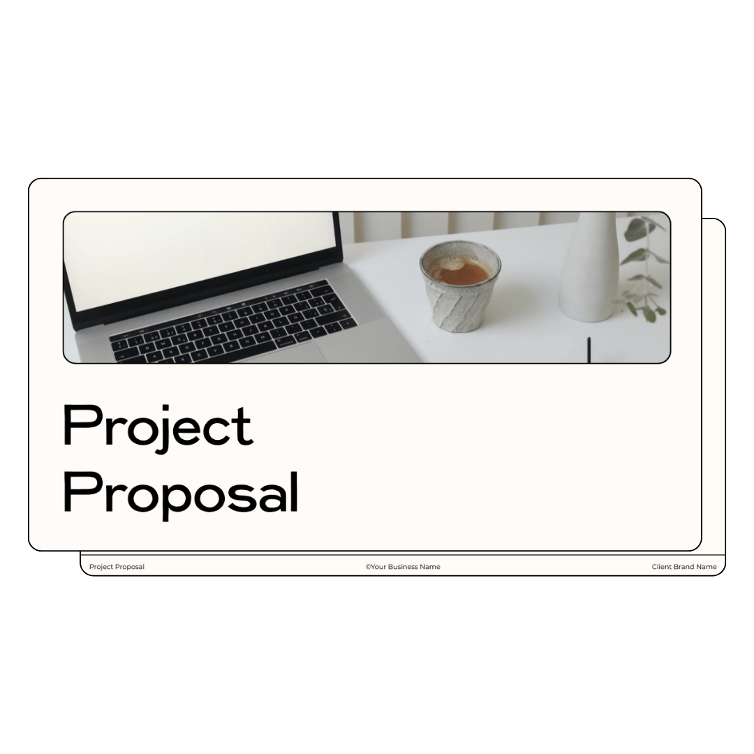 Beige cover with image of laptop keyboard with title below that says "Project Proposal" and several document pages behind it