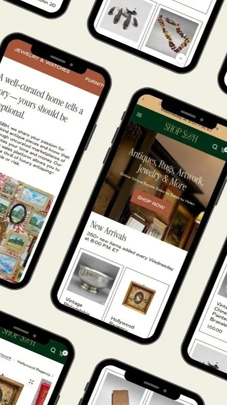 mobile website mockups for luxury estate sale brand