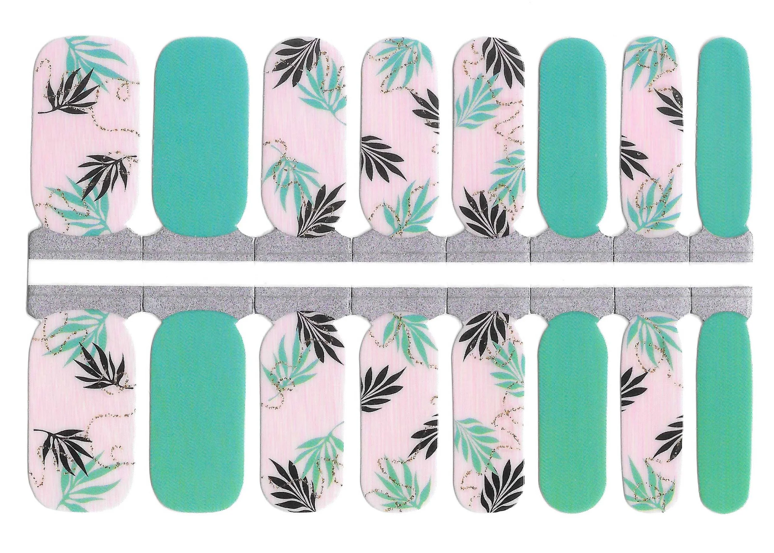 Raeni: Pink and Mint Tropical Foliage Nail Wraps — StickyFix Nails No ...