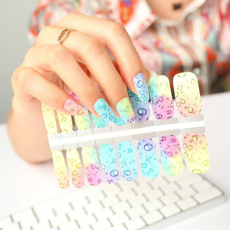 Rainbow Raindrops: Water Droplets on Multicolor Nail Wraps — StickyFix ...