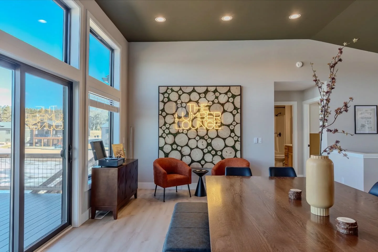 The Lumber Lounge is🔥

Swipe 👉🏼 to see the before&hellip;

From an empty home we created a colorful yet, cozy retreat in New Lisbon, WI. 

This area was a complete project within itself (probably 15 hours of work, alone) - shout out to my contract