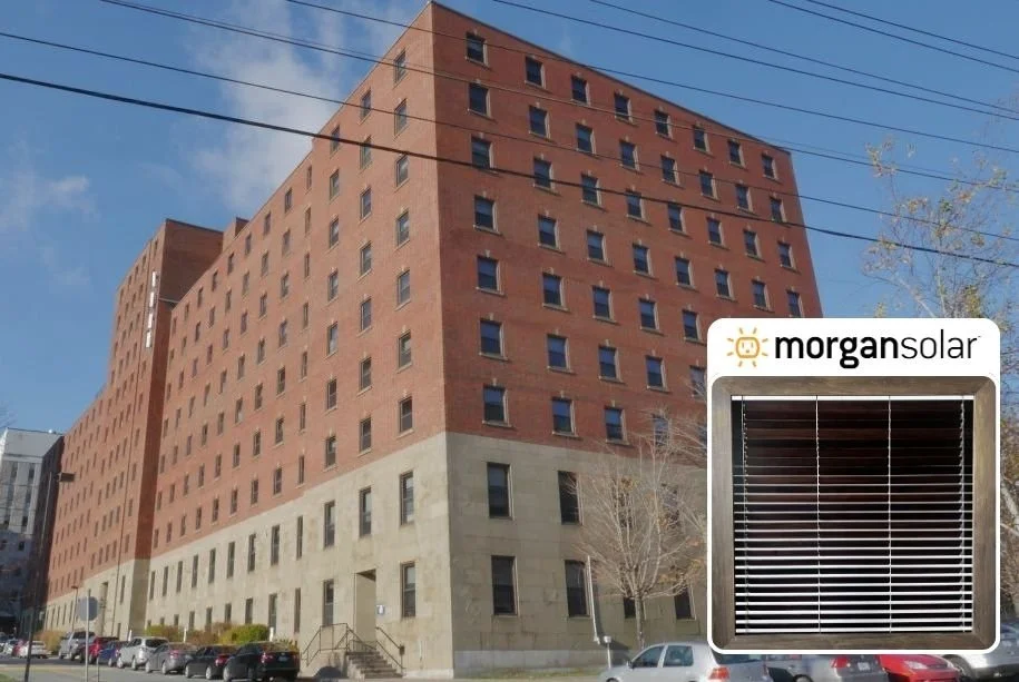 Bethune Building, Nova Scotia Health, with insert image of Morgan Solar Energy Blinds