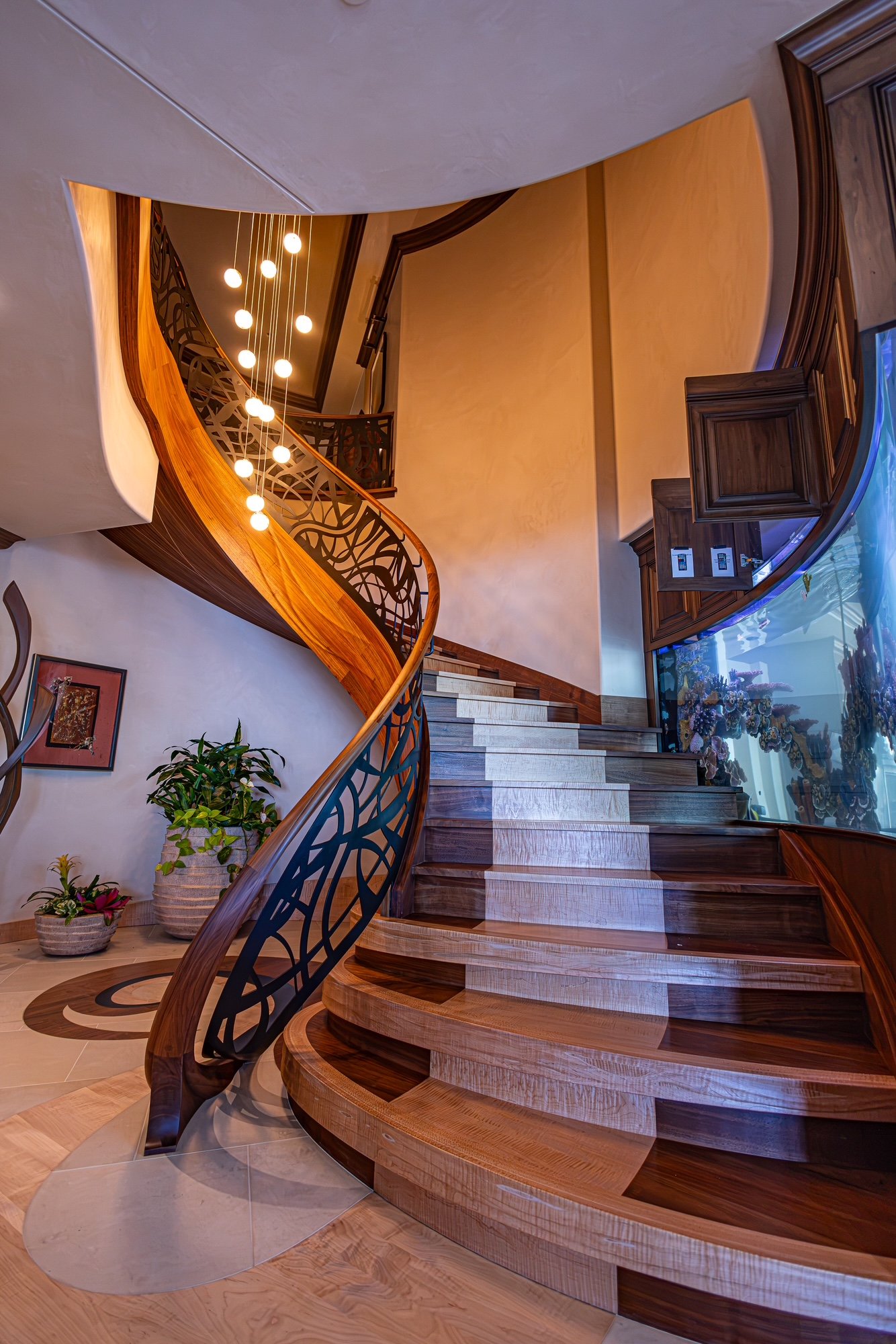 Sculptural Elliptical Stairs - bronze, maple , walnut