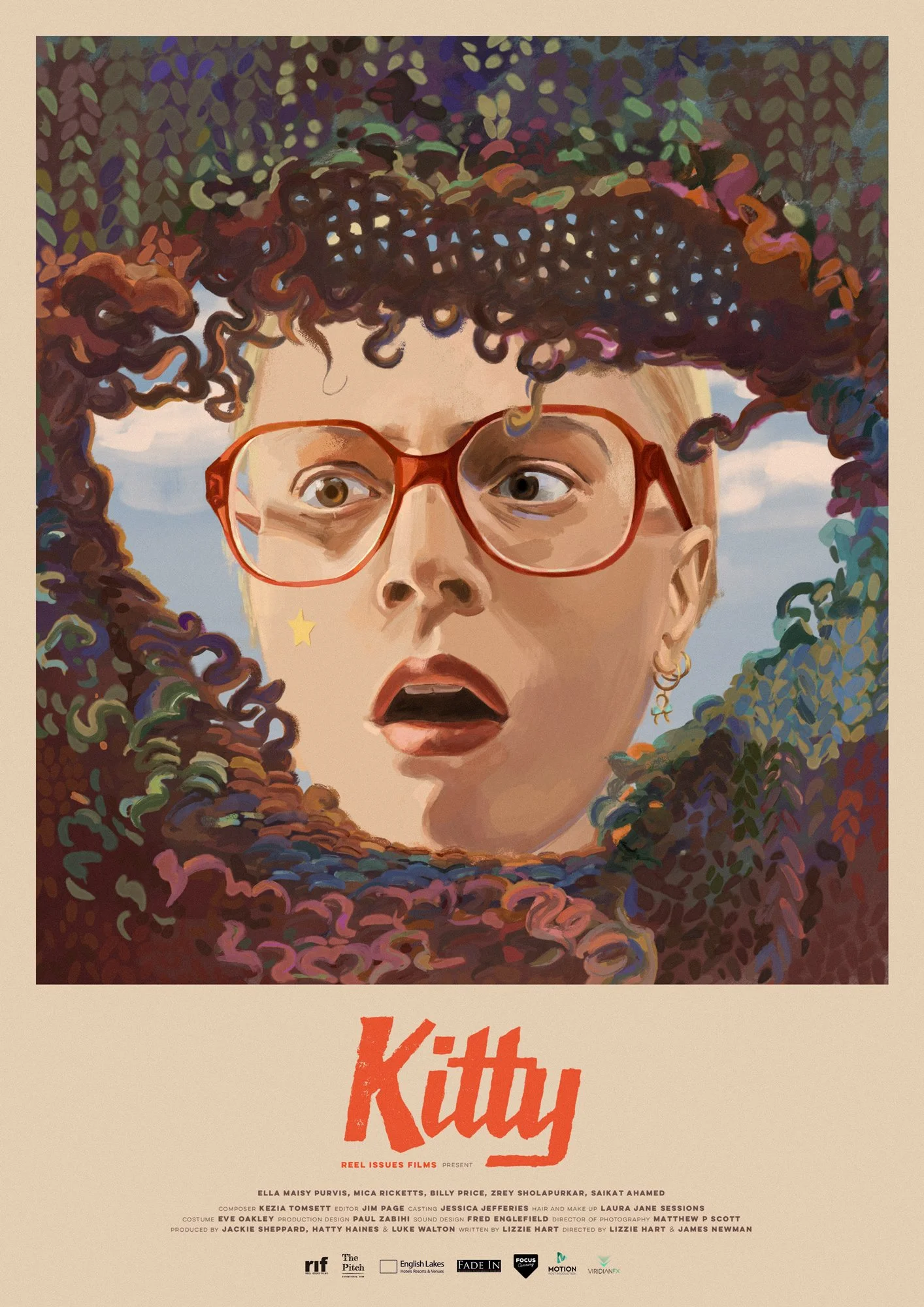 Poster for Kitty (2026). Directed by Lizzie Hart & James Newman. Designed with Geminianum.