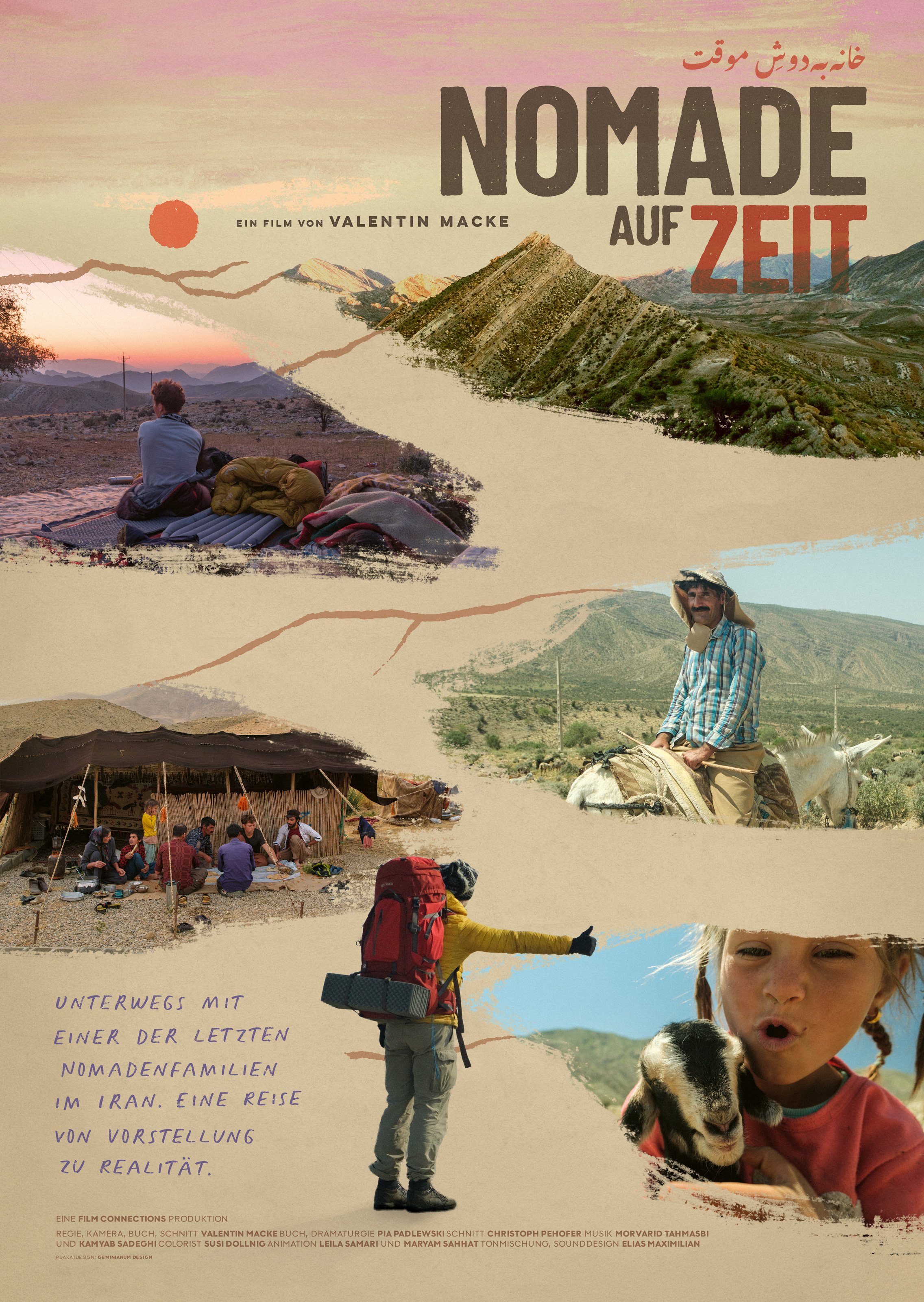 Poster for Temporary Nomad (2026), a travel film by Valentin Macke. Designed with Geminianum.