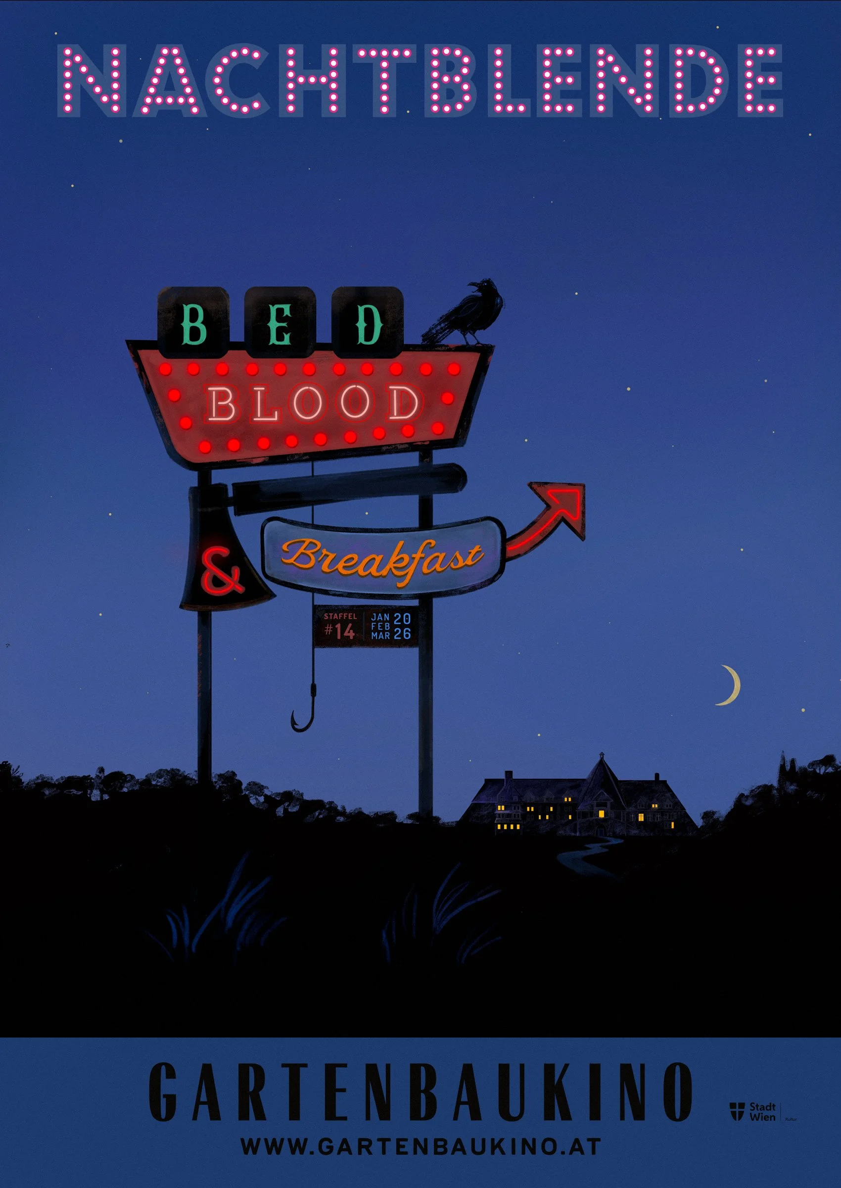 Poster for NACHTBLENDE #14 — a film series made for Gartenbaukino (Vienna). Designed with Geminianum.