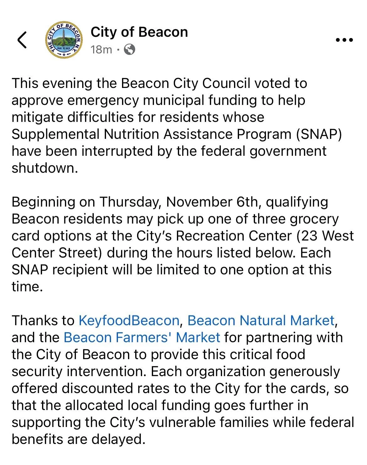 🔔 We&rsquo;re so grateful to the #cityofbeacon for taking swift action to support our neighbors during this difficult time. Proud to partner with @keyfoodbeacon and @beaconnatural to help make sure no one in our community goes without access to fres
