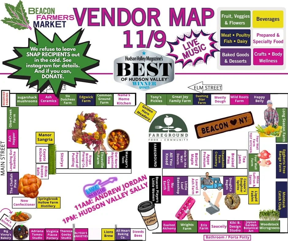 🛍️🥬 Presenting: The Market Map for 11/9 with 70 stalls!

Come eat, come meet, and support your favorite vendors while discovering something new. Make this Sunday delicious, exciting and inspiring &mdash;see you at the market! 😘 

🌹🥩🥕🥃🥖🍯🌽🧀?