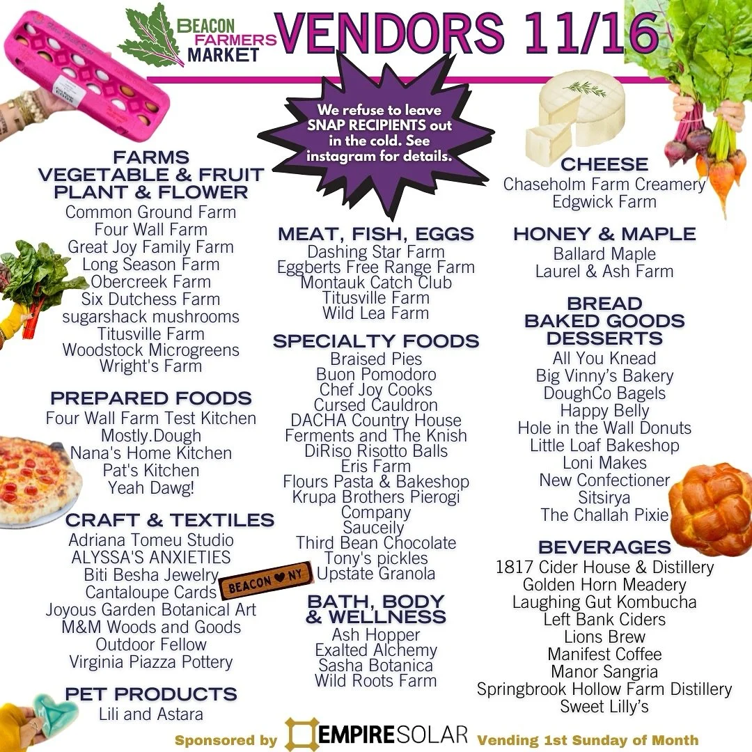 Who&rsquo;s coming to market? Everyone! Shop from 💥70🤩 stalls this Sunday. From farm-fresh meats and creamy cheeses to vibrant veggies, gourmet nut butters, rich olive oils, and earthy mushrooms, we&rsquo;ve got it all. Here&rsquo;s the line up for