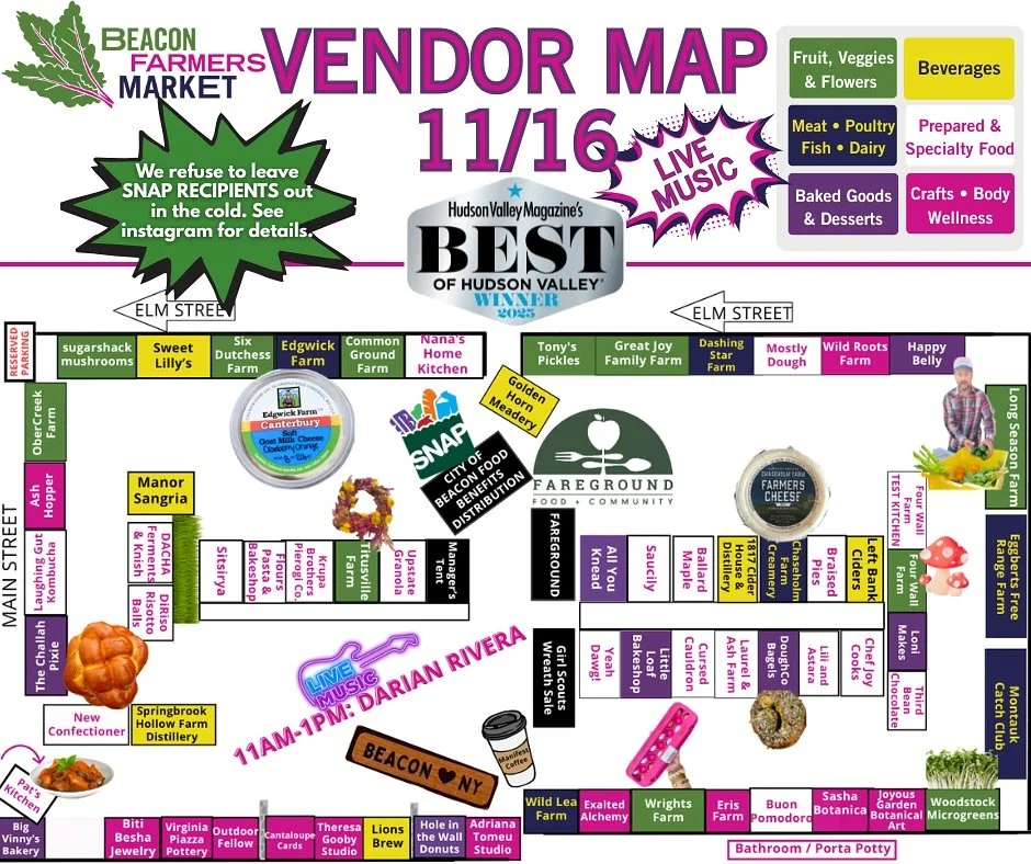 🛍️🥬 Presenting: The Market Map for 11/16 with 70 stalls!

Come eat, come meet, and support your favorite vendors while discovering something new. Make this Sunday delicious, exciting and inspiring &mdash;see you at the market! 😘 

🌹🥩🥕🥃🥖🍯🌽🧀