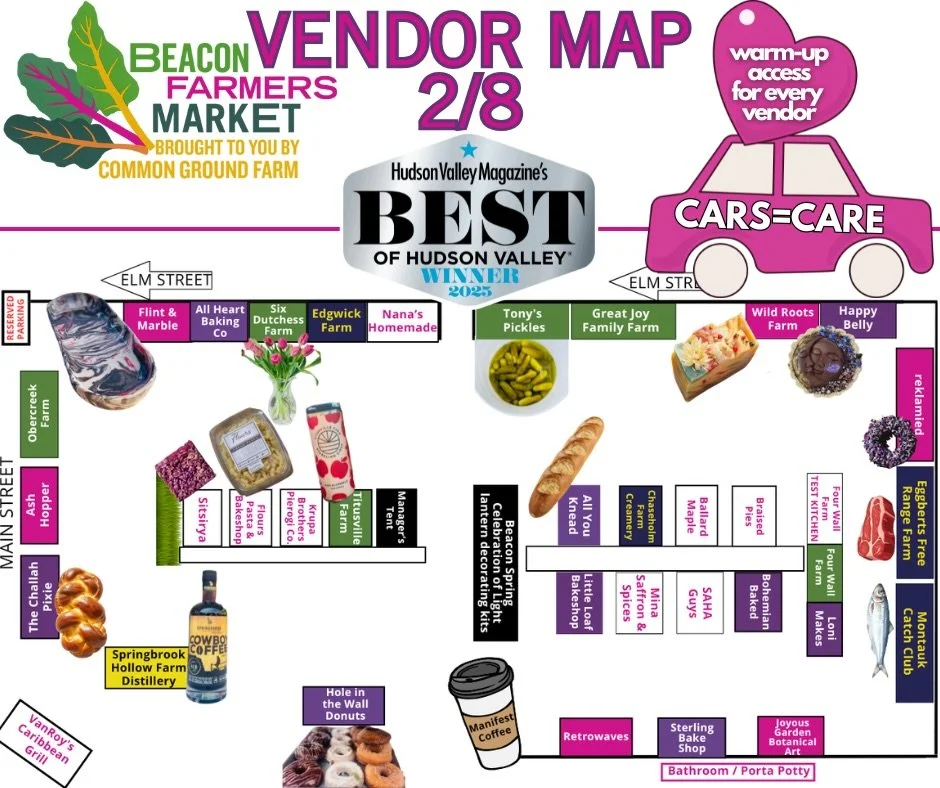 This one is updated. 😉 Presenting: The market map for 2/8. 

A quick heads-up: You may notice more vendor vehicles 🚗🚙🚘🛻 in the lot than usual. It may not be pretty but this weekend we&rsquo;ve made accommodations so vendors can step into cars to