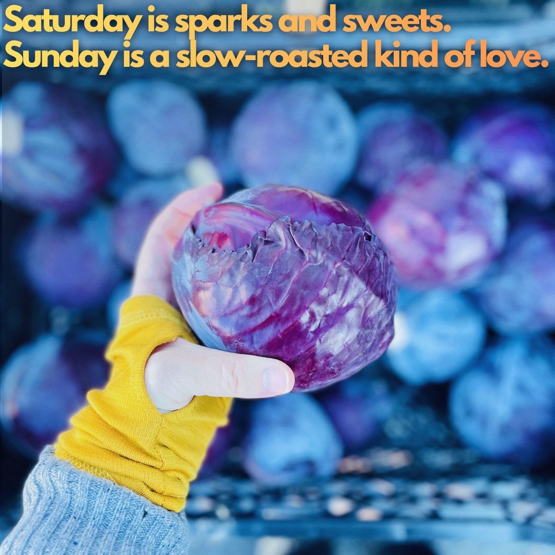 Saturday is sparks + sweets. ⚡️🍭 
Sunday is a slow-roasted kind of love. 🔥🕰️ 

Salad greens meant for lingering @obercreekfarm 
Omelet essentials courtesy of @titusville.farm 
A long bath, steeped by @wildwildroots 
Technicolor chard from @thegrea