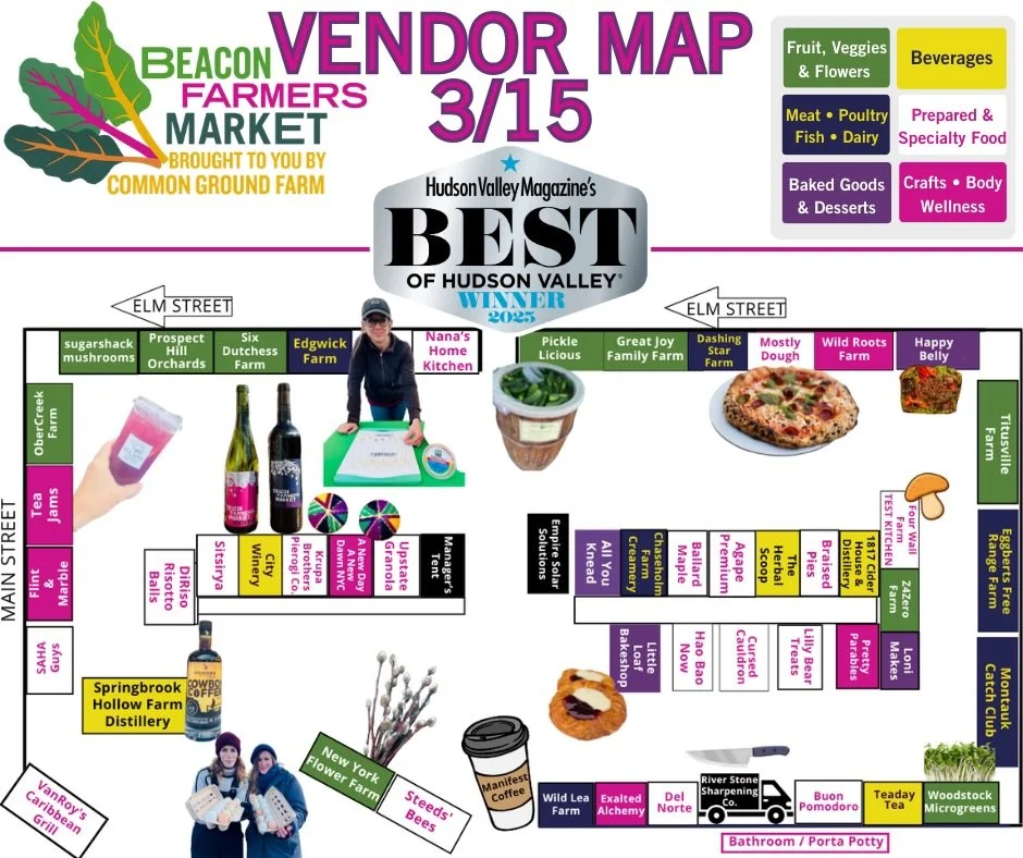 Your treasure map for Sunday.

Farmers, bakers, dumplings, cider, flowers, mushrooms, and more.

Beacon Farmers&rsquo; Market
223 Main Street &bull; 10&ndash;2