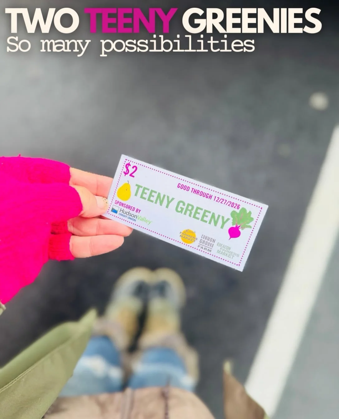 TWO TINY COUPONS. LOTS OF POSSIBILITIES. 💚💖

This Sunday, every kid who stops by the Manager&rsquo;s Tent can pick up $4 in Teeny Greenys &mdash; two $2 coupons to spend around the market.

Maybe it&rsquo;s a kid-sized cookie @allyouknead_beacon 
A