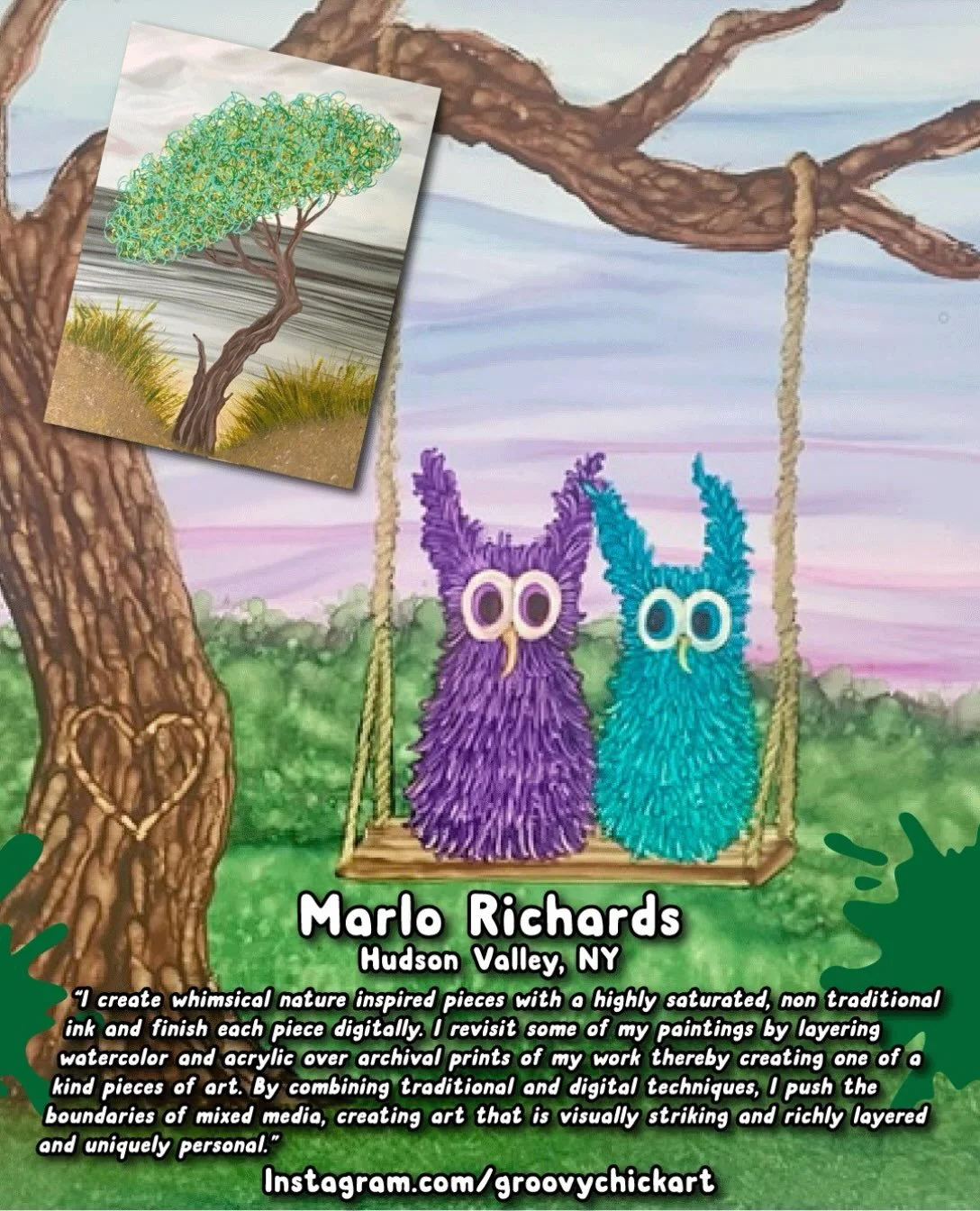 🌳🎨 Meet Marlo Richards @groovychickart joining us for our final PAINT THE MARKET of the season!

Marlo creates whimsical, nature-inspired artwork bursting with vibrant colors, curious creatures, and imagination. By combining traditional painting wi