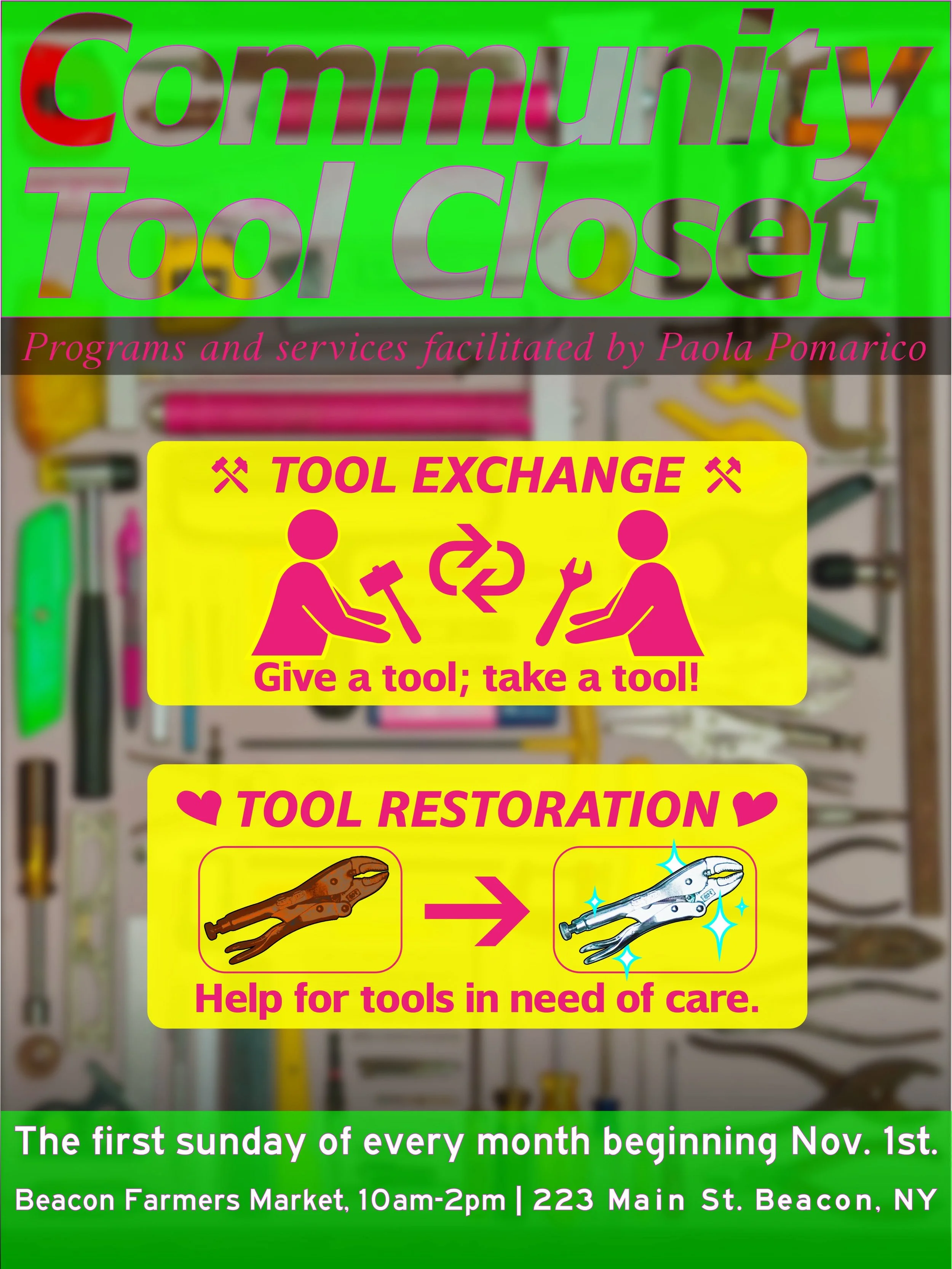 🔨💖✨ SOME THINGS ARE JUST TOO GOOD NOT TO BRING BACK.

And this is one of them.

We&rsquo;re THRILLED to announce the return of Paola Pomarico&lsquo;s @_paolapomarico&rsquo;s COMMUNITY TOOL CLOSET to the @beaconfarmersmarket 

Part tool exchange. Pa