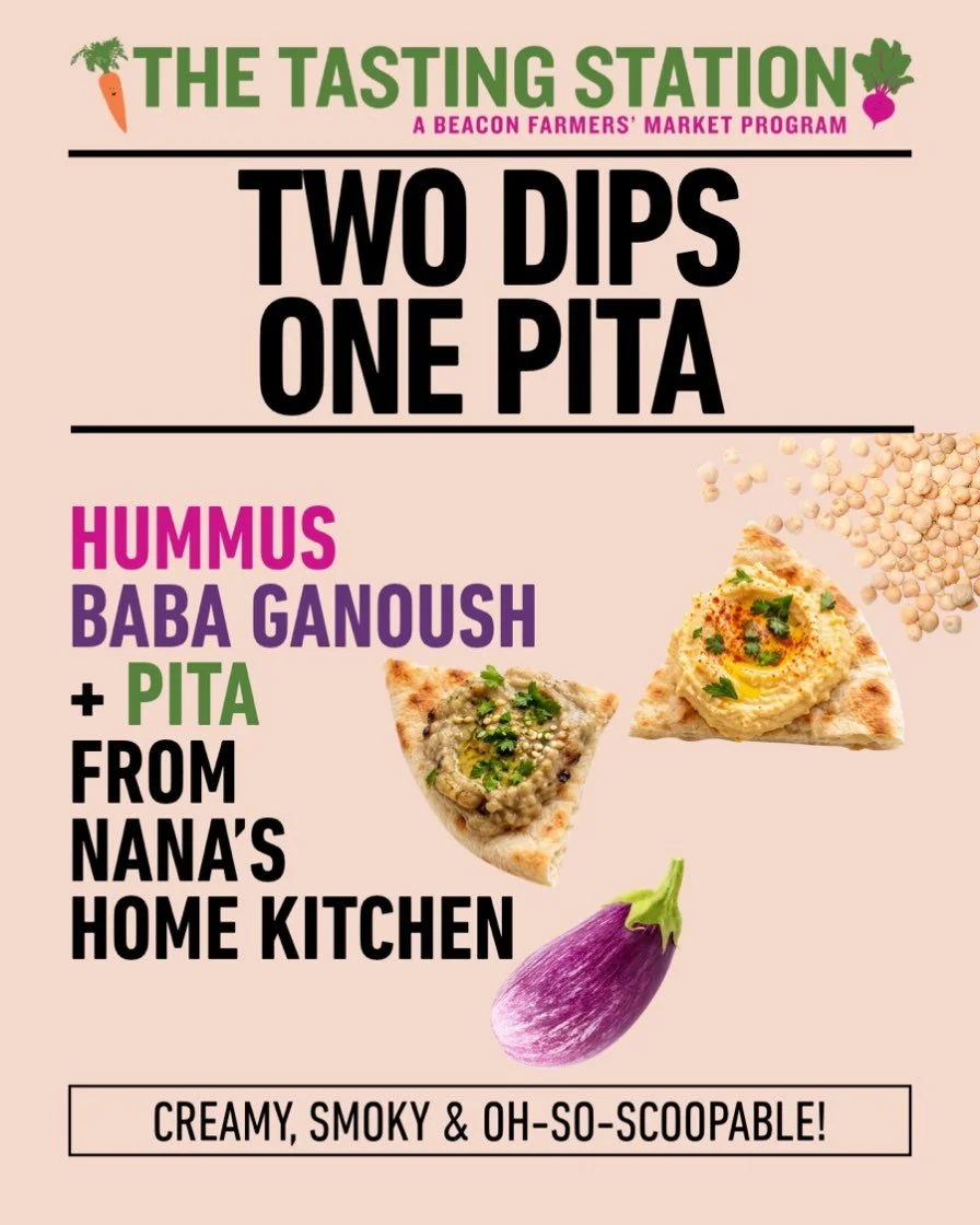 TWO DIPS. ONE PITA. NO NEED TO PICK SIDES. 

This Sunday at THE TASTING STATION, we&rsquo;re celebrating two very delicious ways to put a piece of pita to work!

Creamy, dreamy HUMMUS. Smoky, savory BABA GANOUSH. Both made by Nana &amp; Coco at Nana&
