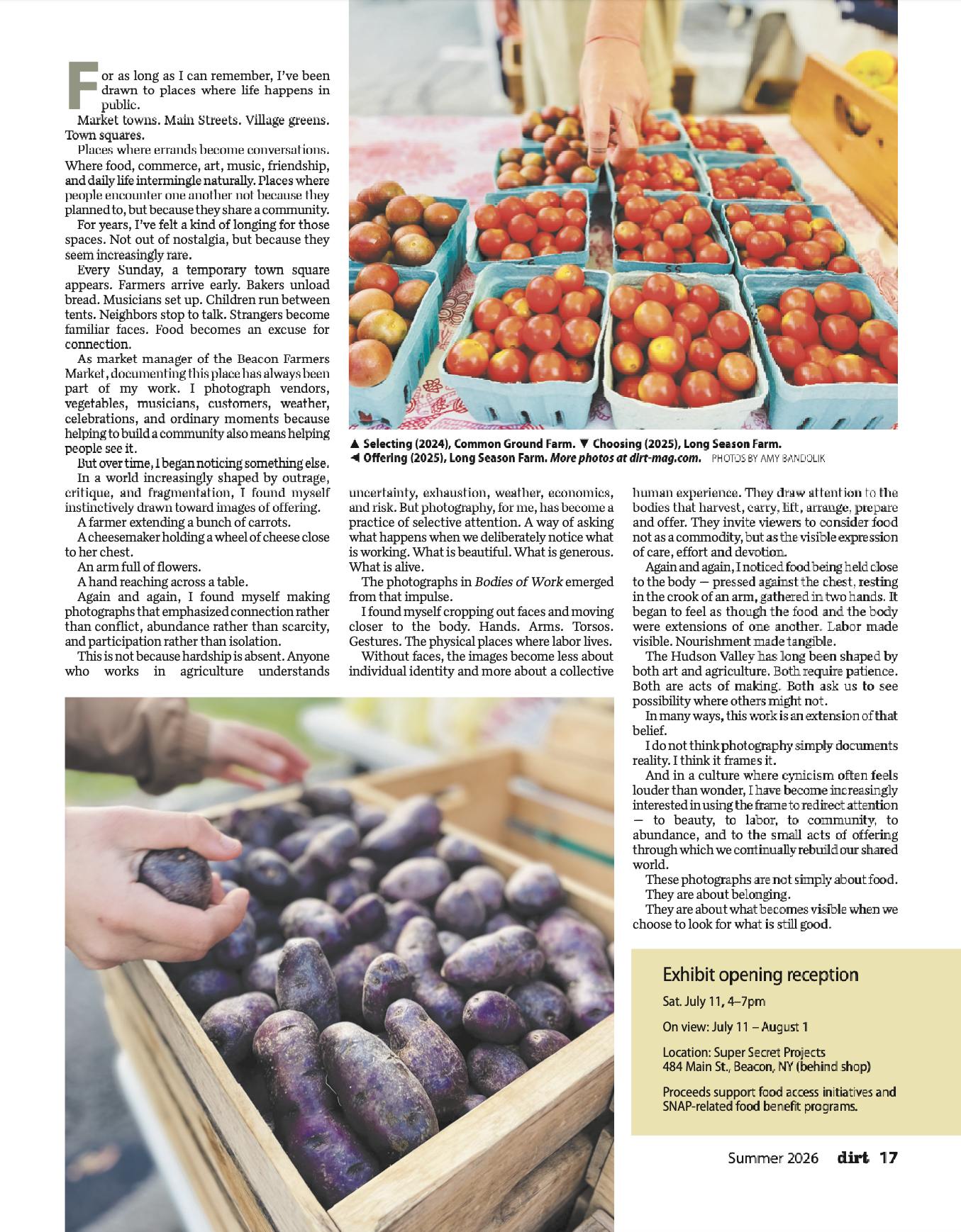 DIRT MAGAZINE • Photography by Amy Bandolik • Essay by Market Manager • Summer 2026