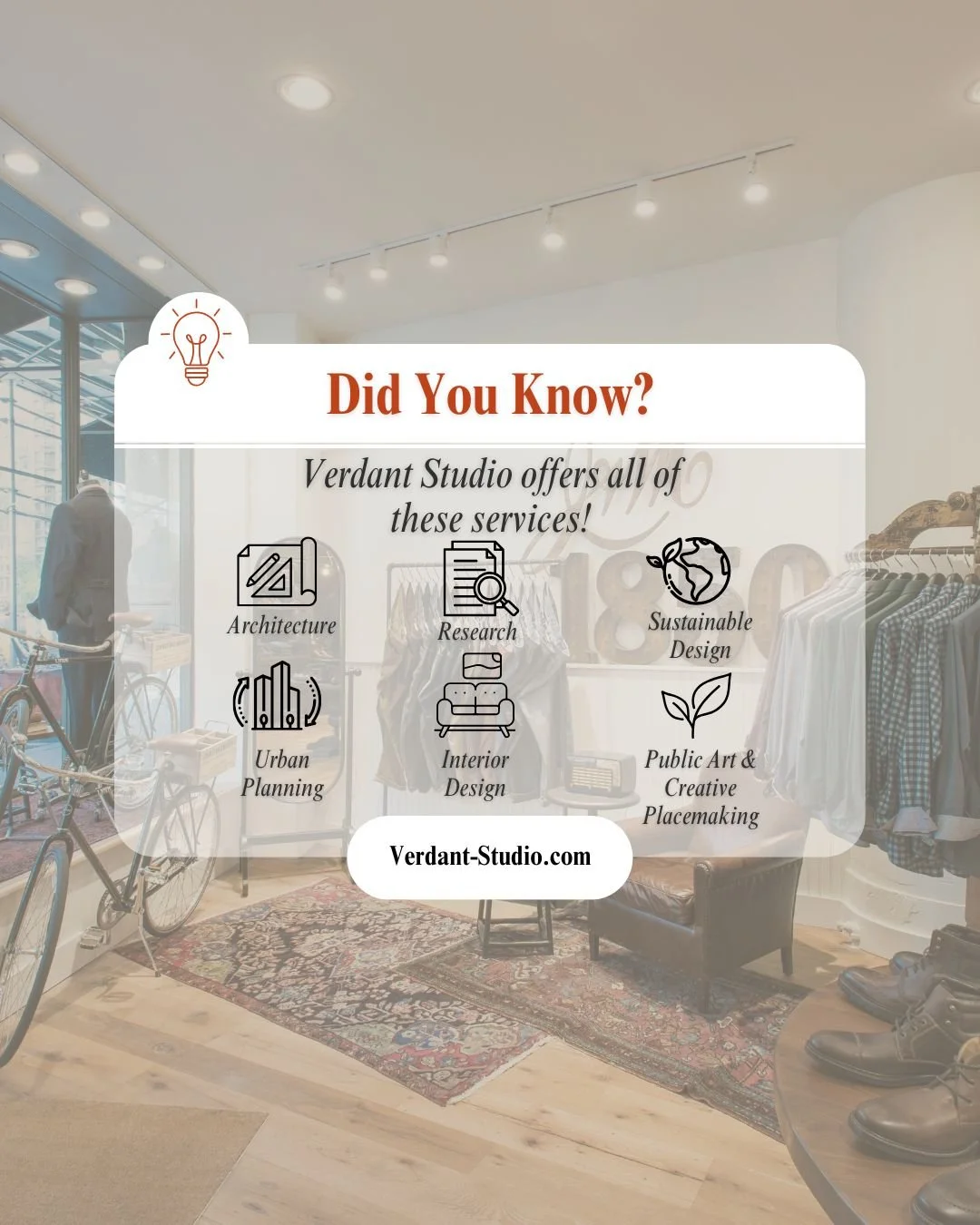 Did you know? Verdant Studio is a woman-owned multidisciplinary design firm creating places people love, from retail pop-ups and mixed-used developments to public art and community planning. Whether you need retail design, placemaking, or full archit