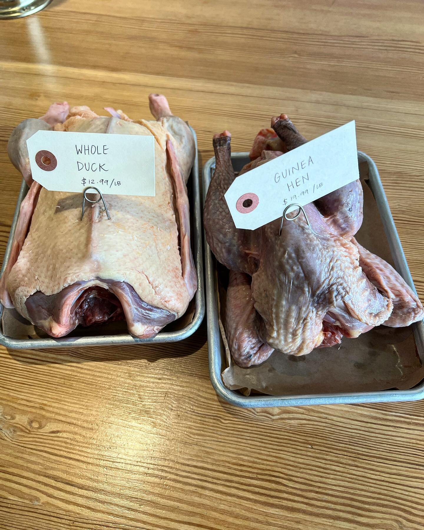 We&rsquo;ve got whole ducks and Guinea hen in the case from one of our favorite producers @comfortfarms come by and pick up a rainy Sunday bird to roast!
🌧️☔️🦆🦅☔️🌧️