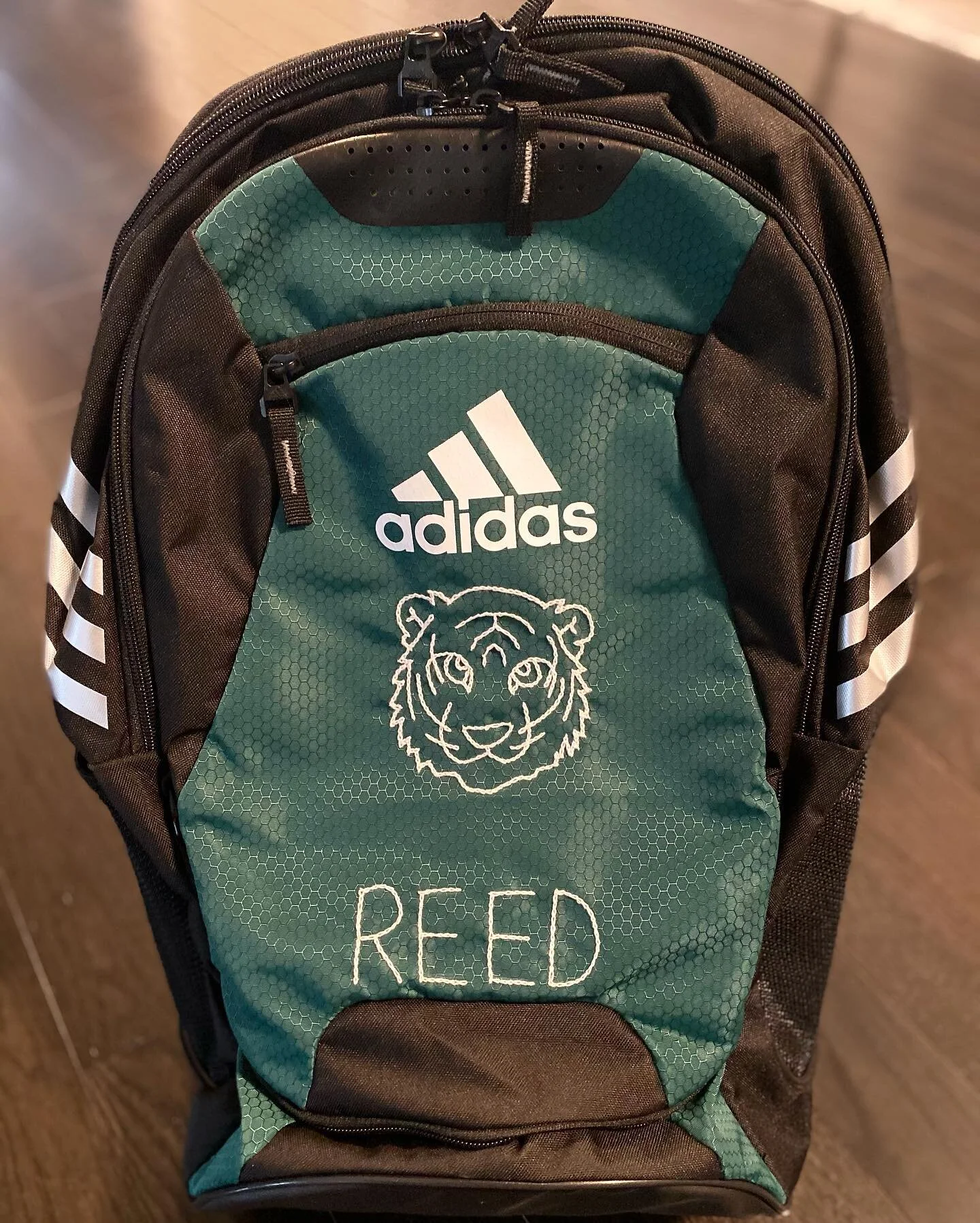 Taking me back to my AYSO days... Except way cooler... Who&rsquo;s with me? ⚽️🐅
.
.
.
.
.
#handstitched #embroidery #handmade #stitched #stitches #soccer #aysosoccer #ayso #soccergame #backpack #custom #tiger #adidas