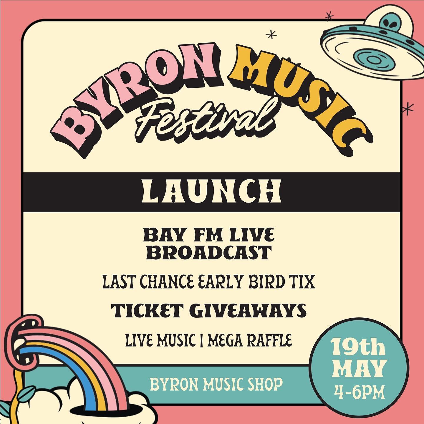 Next Friday the 19th May we're launching BMF at @byronmusicshop with a @bayfm99.9 live broadcast from 4-6pm. 
🎟️ last chance early bird tickets + ticket giveaways 
📻 Live Bay FM 99.9 broadcast 
🎙️Live music and interviews from some of the BMF line