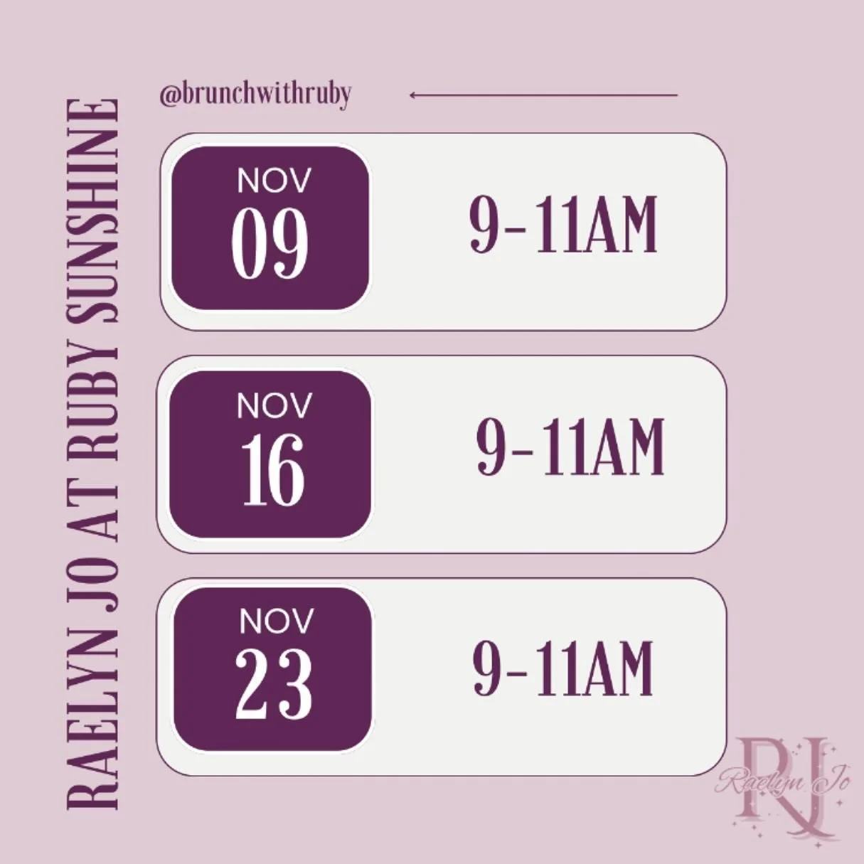 If you&rsquo;re free the next few Saturdays, I&rsquo;d love to see you at Ruby Sunshine on 21st! I&rsquo;ll be performing a range of songs over two hours and always love seeing familiar faces in the crowd. Good food, good company, and good music 😉 
