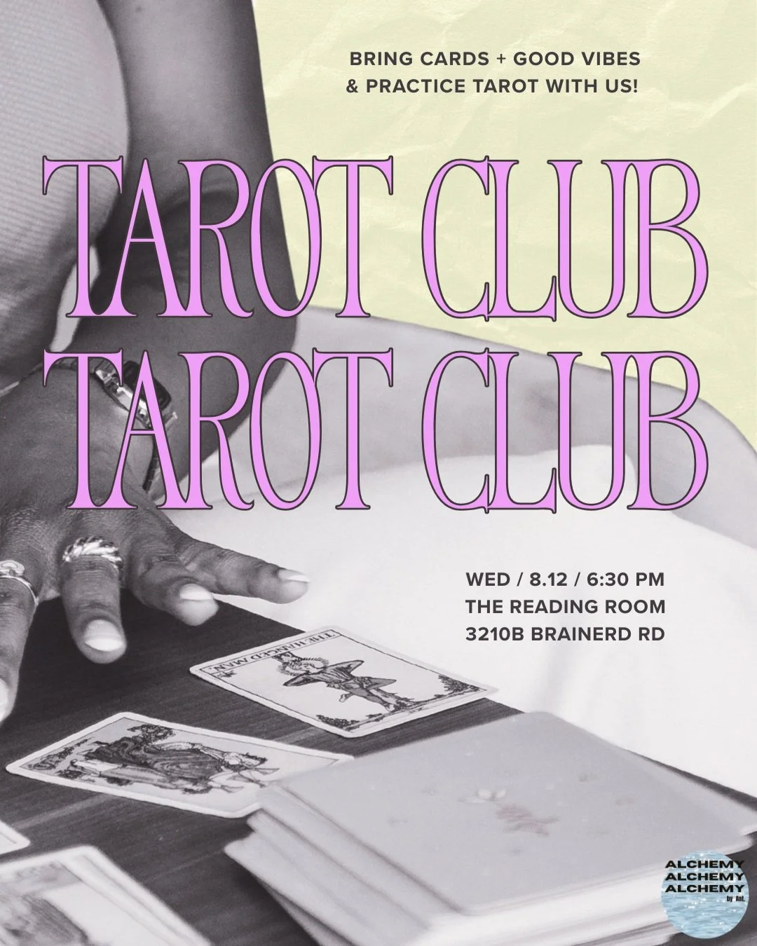 Practice tarot in a chill space with cool people! 

Meet us at @thereadingroombar on Wednesday, August 12, for our first Tarot Club meetup at 6:30 PM. 

Bring a deck (or two) and come connect, practice reading on others, study solo, or just hang. Plu
