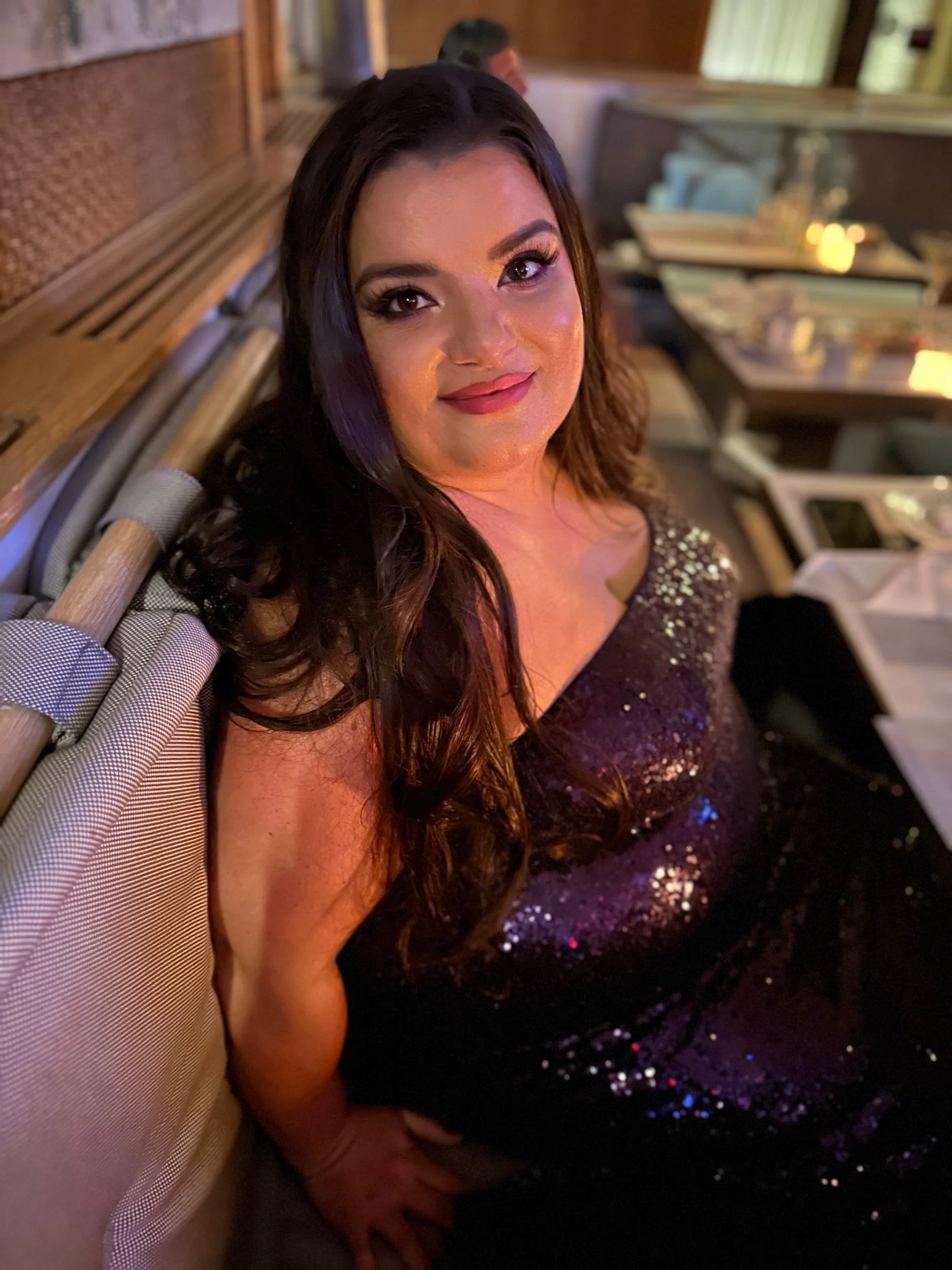 SMC | Size 22 | Strapless Sequence Gown with Slit | Purple