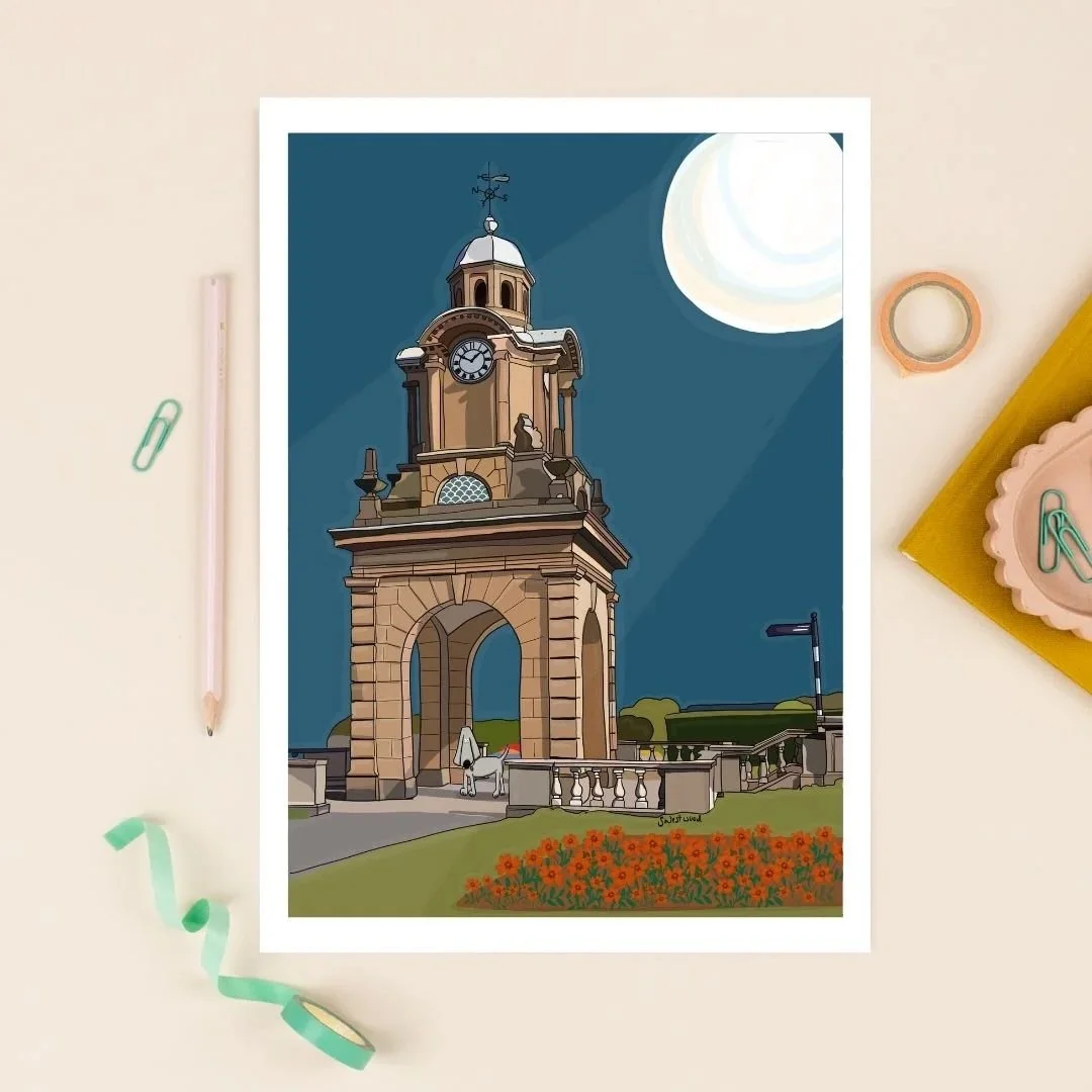 Moonlight on South Cliff – Scarborough Clock Tower Dog Art Print
