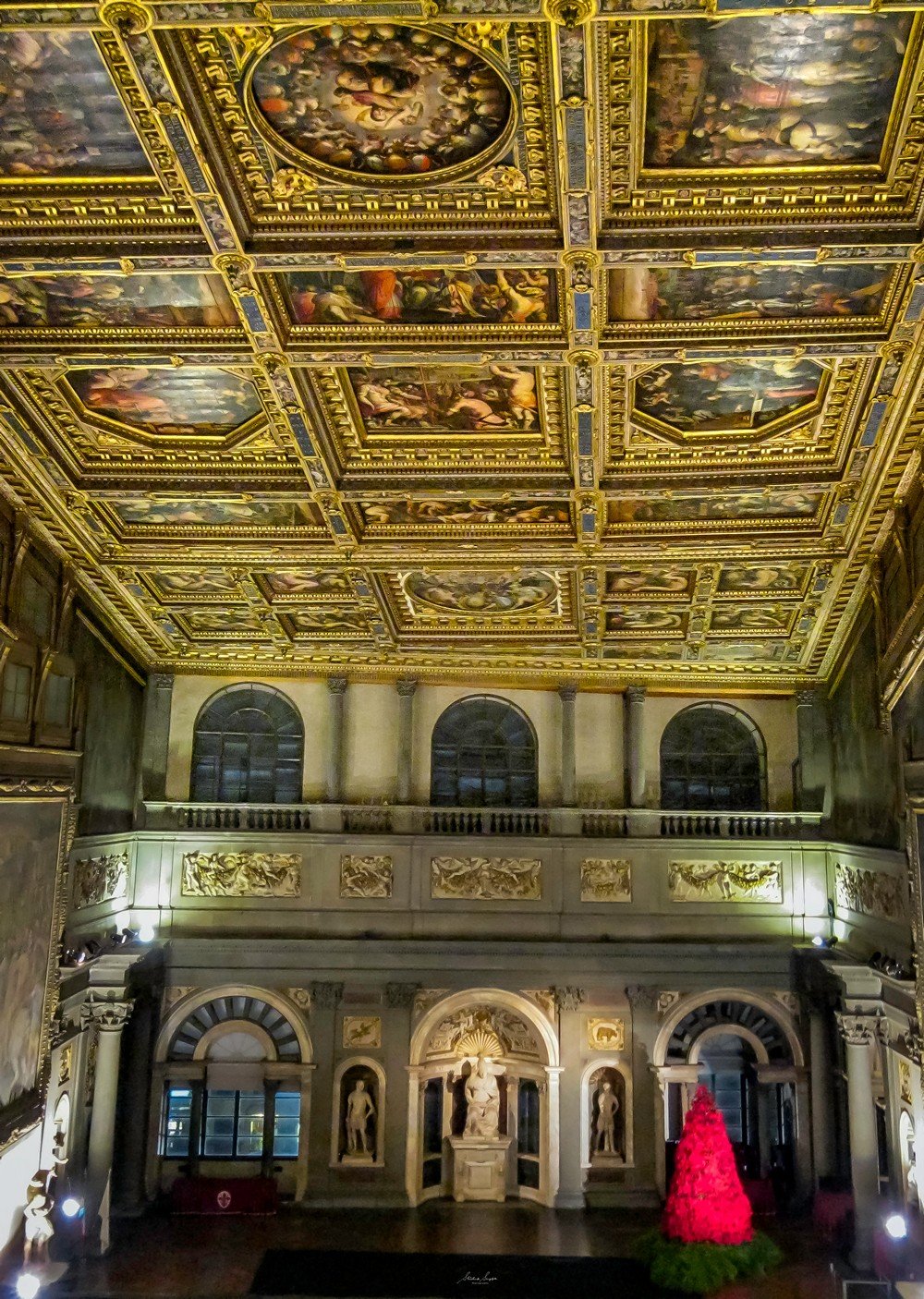 ‘Hall of the Five Hundred’ inside palazzo vecchio town hall situated on piazza del signoria in florence tuscany italy shot during summer