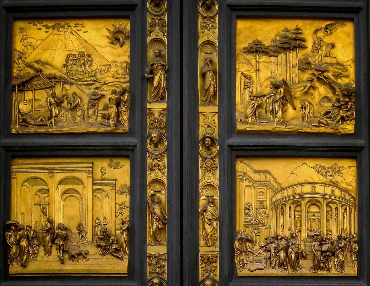 ‘Gates of Paradise’ at Battistero di San Giovanni or Baptistry of St. John made by Lorenzo Ghiberty in Florence Tuscany Italy