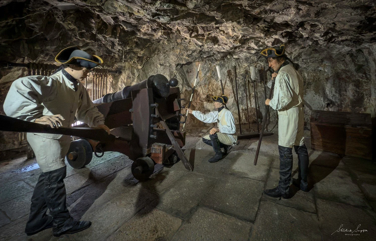 Great Siege Tunnels at gibraltar british overseas territory comprising upper rock housing  hercules pillars macaque monkeys caves tunnels and lower city colonial architecture churches lively squares bustling streets