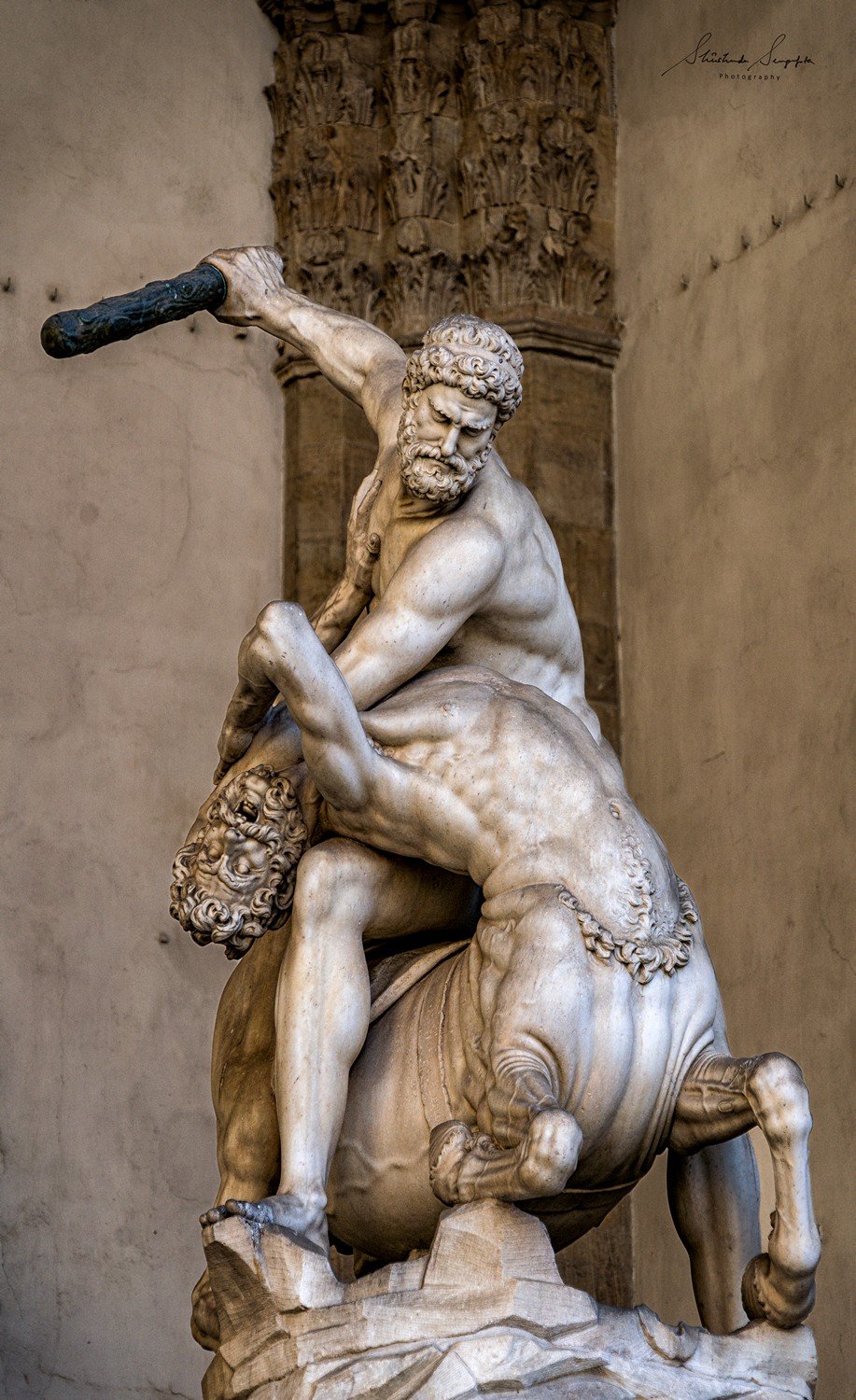 Hercules and the Centaur Nessus by Giambologna in loggia del lanzi near palazzo vecchio town hall situated on piazza del signoria in florence tuscany italy shot during summer