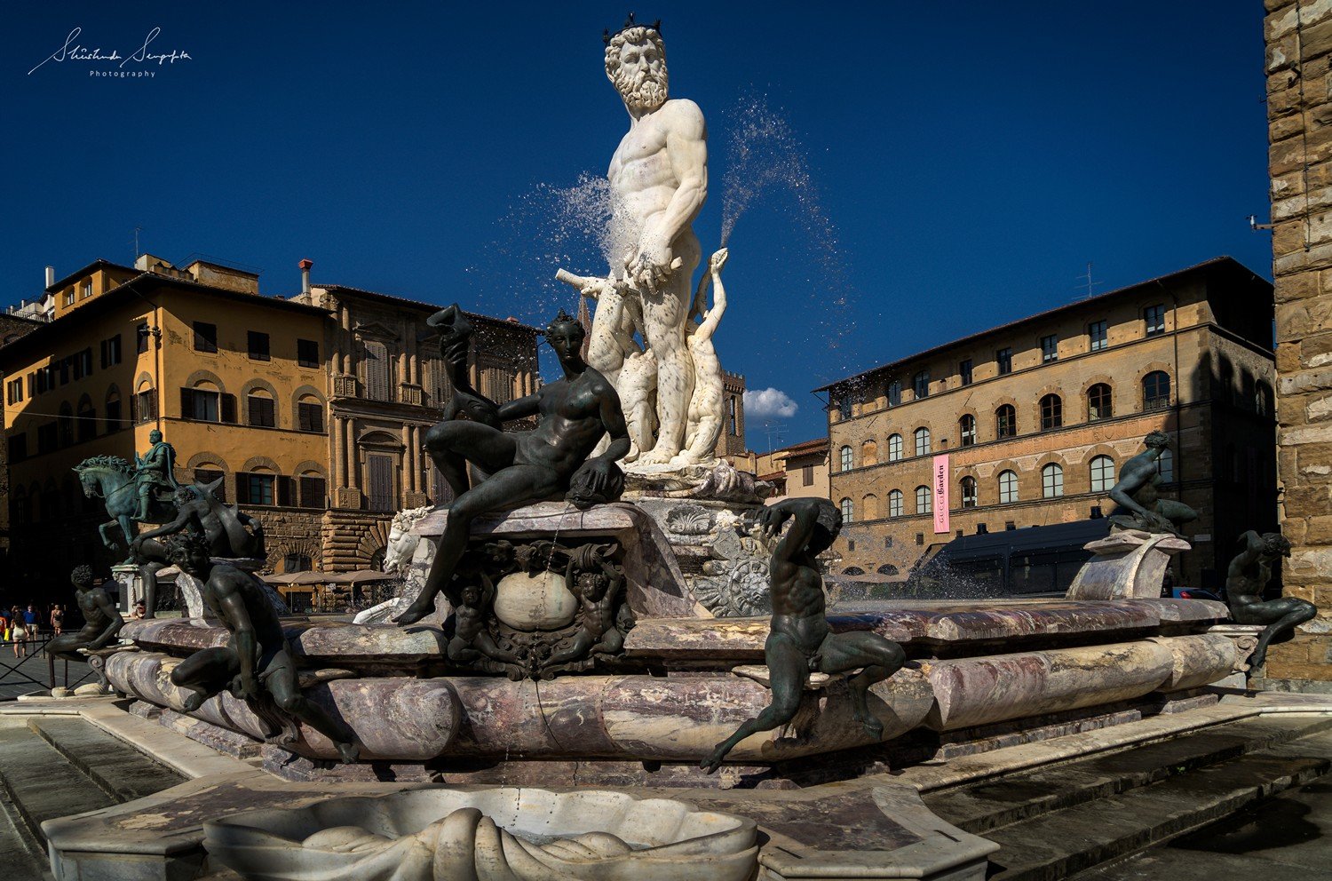 Neptune Fountain in front of palazzo vecchio town hall situated on piazza del signoria in florence tuscany italy shot during summer